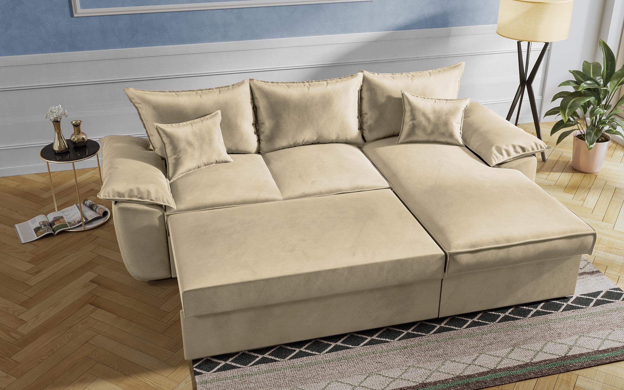 Γωνιακός καναπές - κρεβάτι Elzas, ανοιχτό μπεζ  7