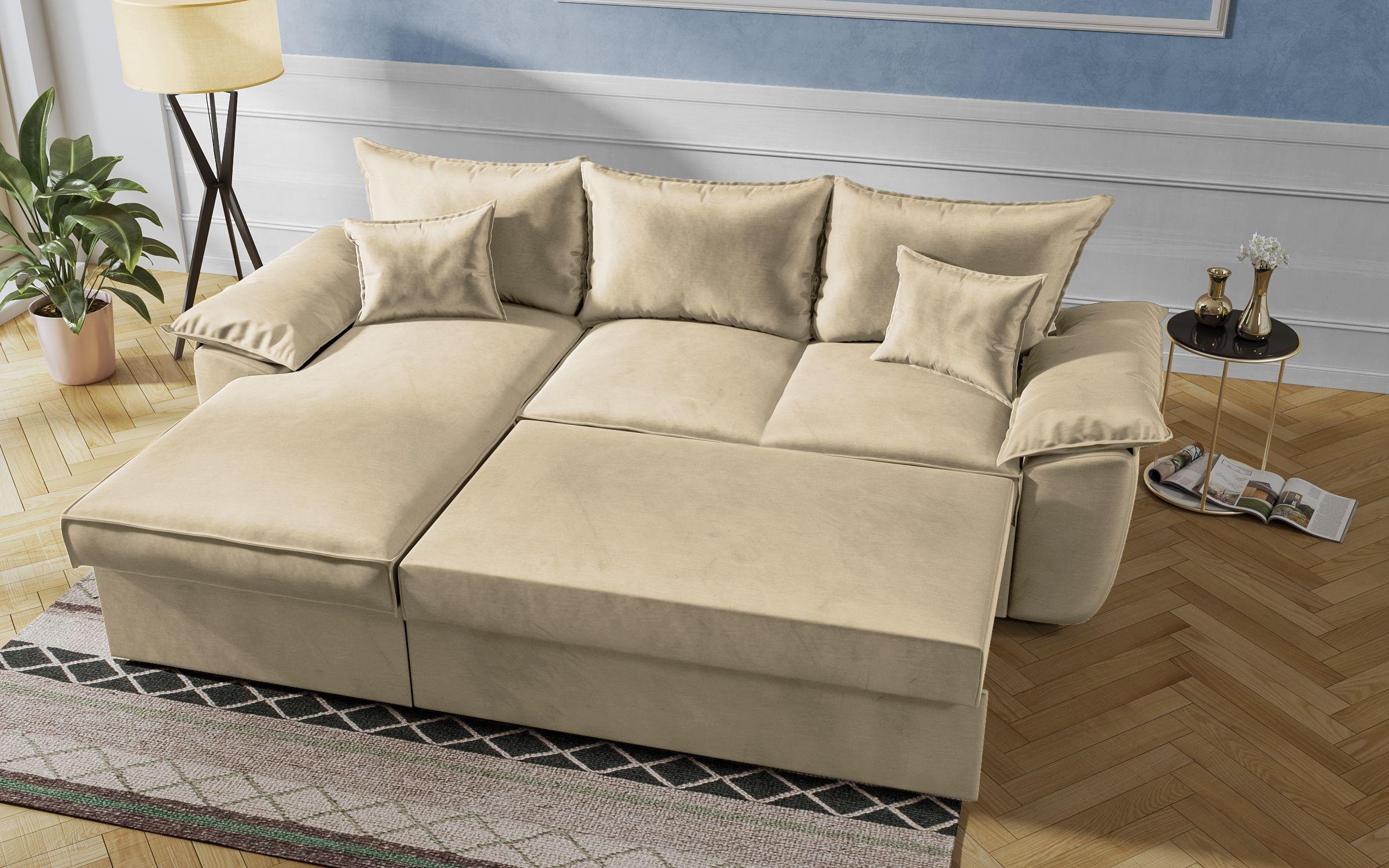 Γωνιακός καναπές - κρεβάτι Elzas, ανοιχτό μπεζ  8
