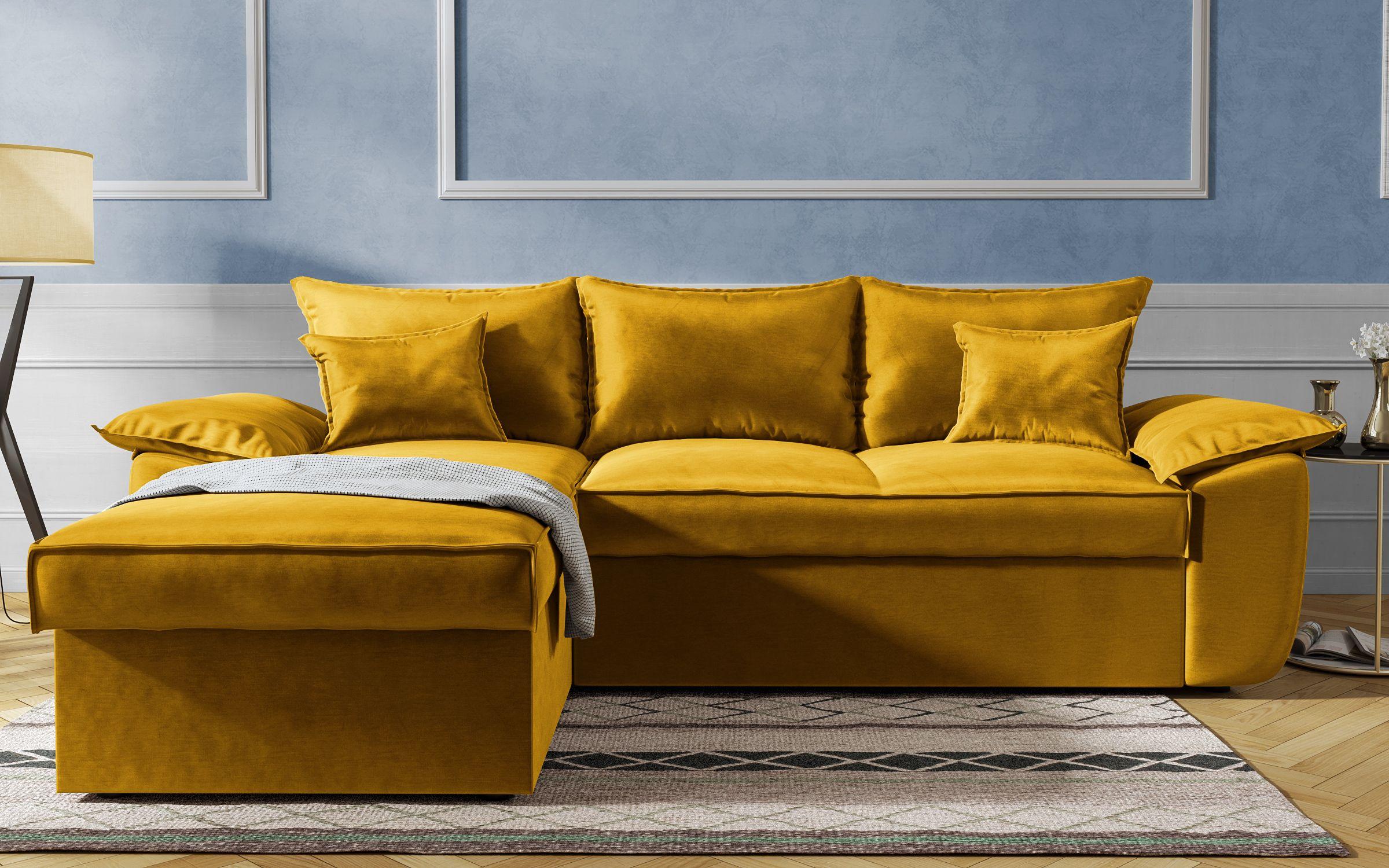 Γωνιακός καναπές - κρεβάτι Elzas, μουσταρδί  1