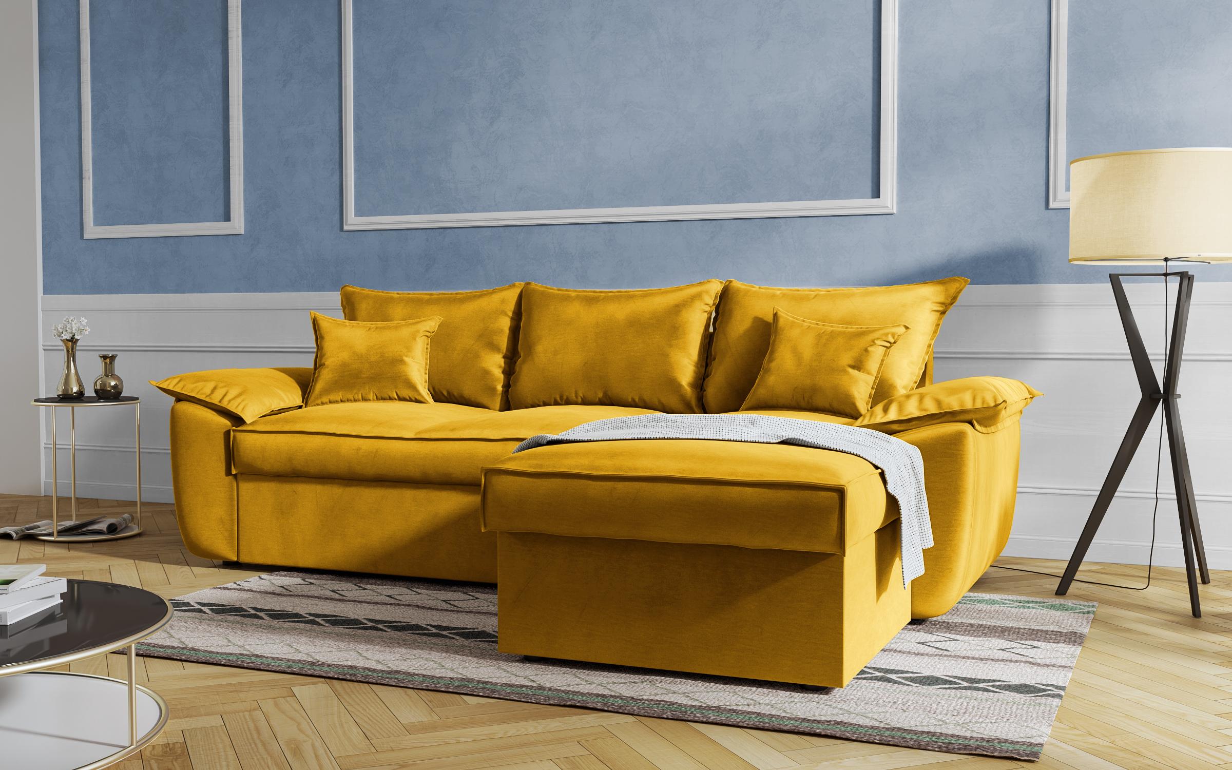 Γωνιακός καναπές - κρεβάτι Elzas, μουσταρδί  4