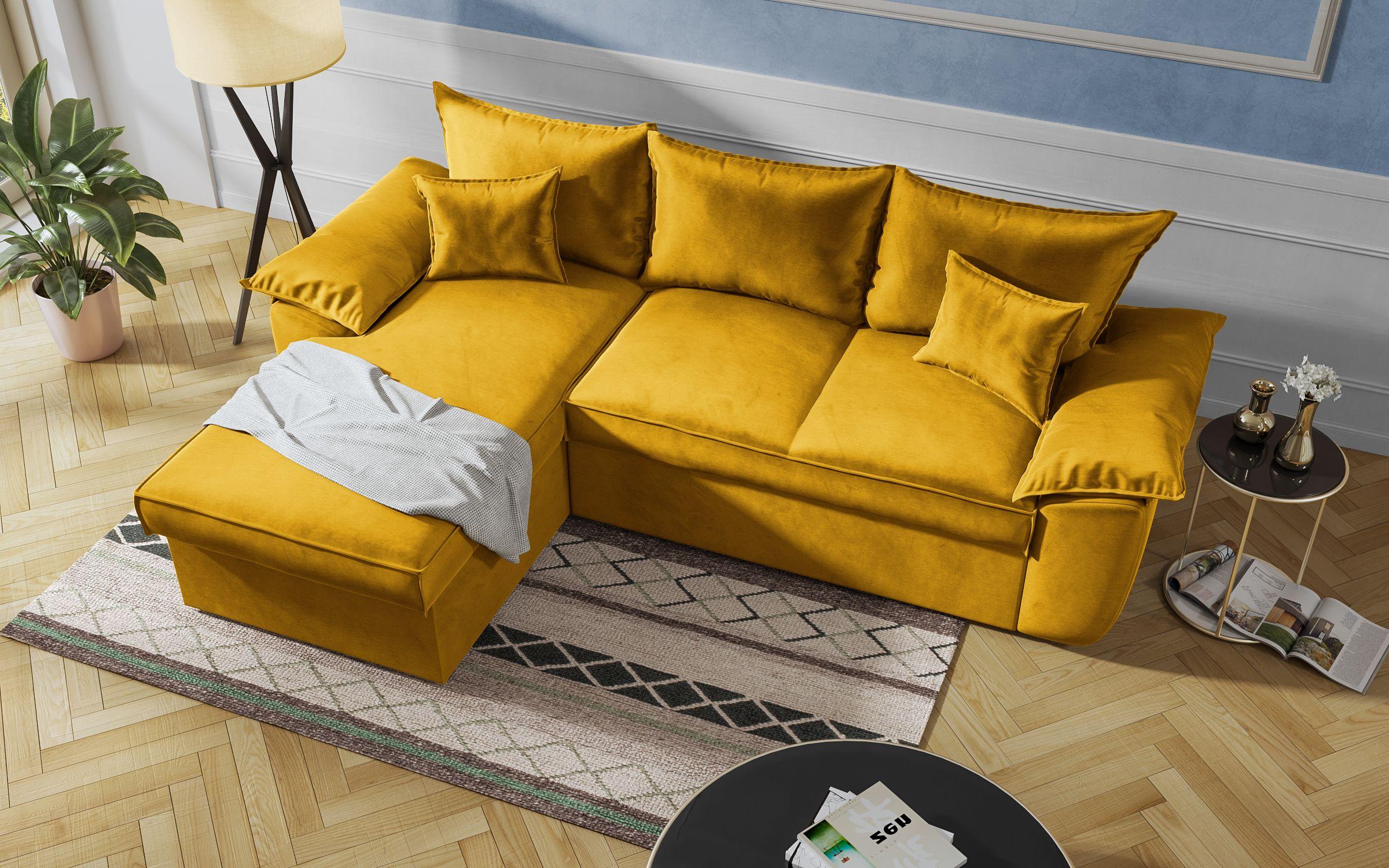 Γωνιακός καναπές - κρεβάτι Elzas, μουσταρδί  6