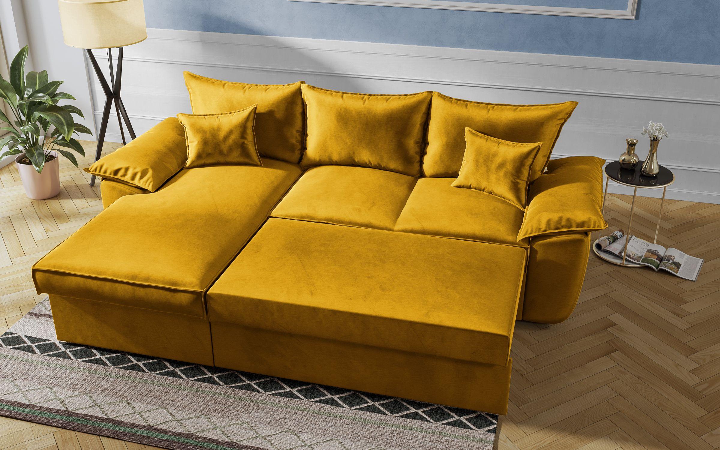 Γωνιακός καναπές - κρεβάτι Elzas, μουσταρδί  8