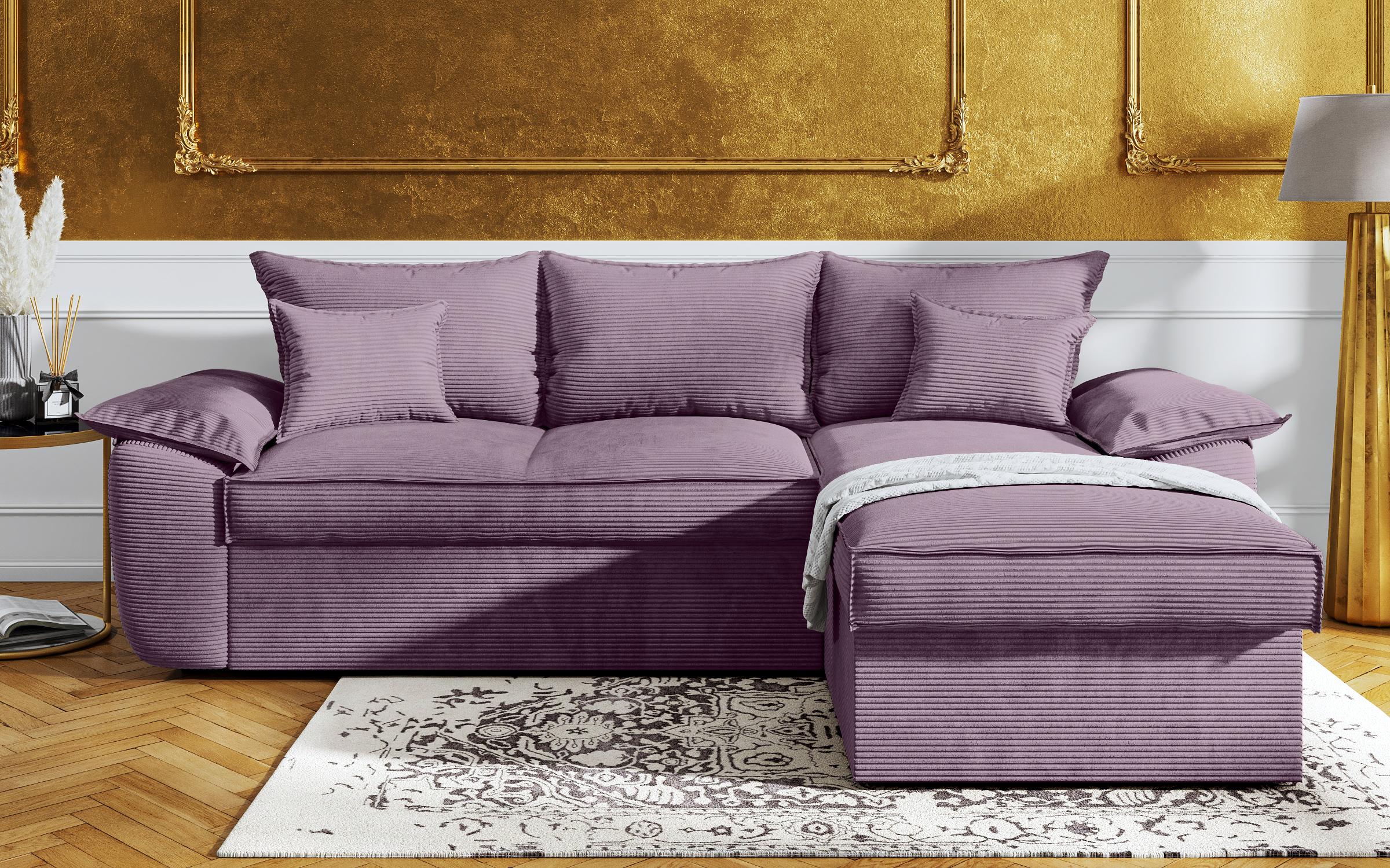 Γωνιακός καναπές - κρεβάτι Elzas, λεβάντα  1