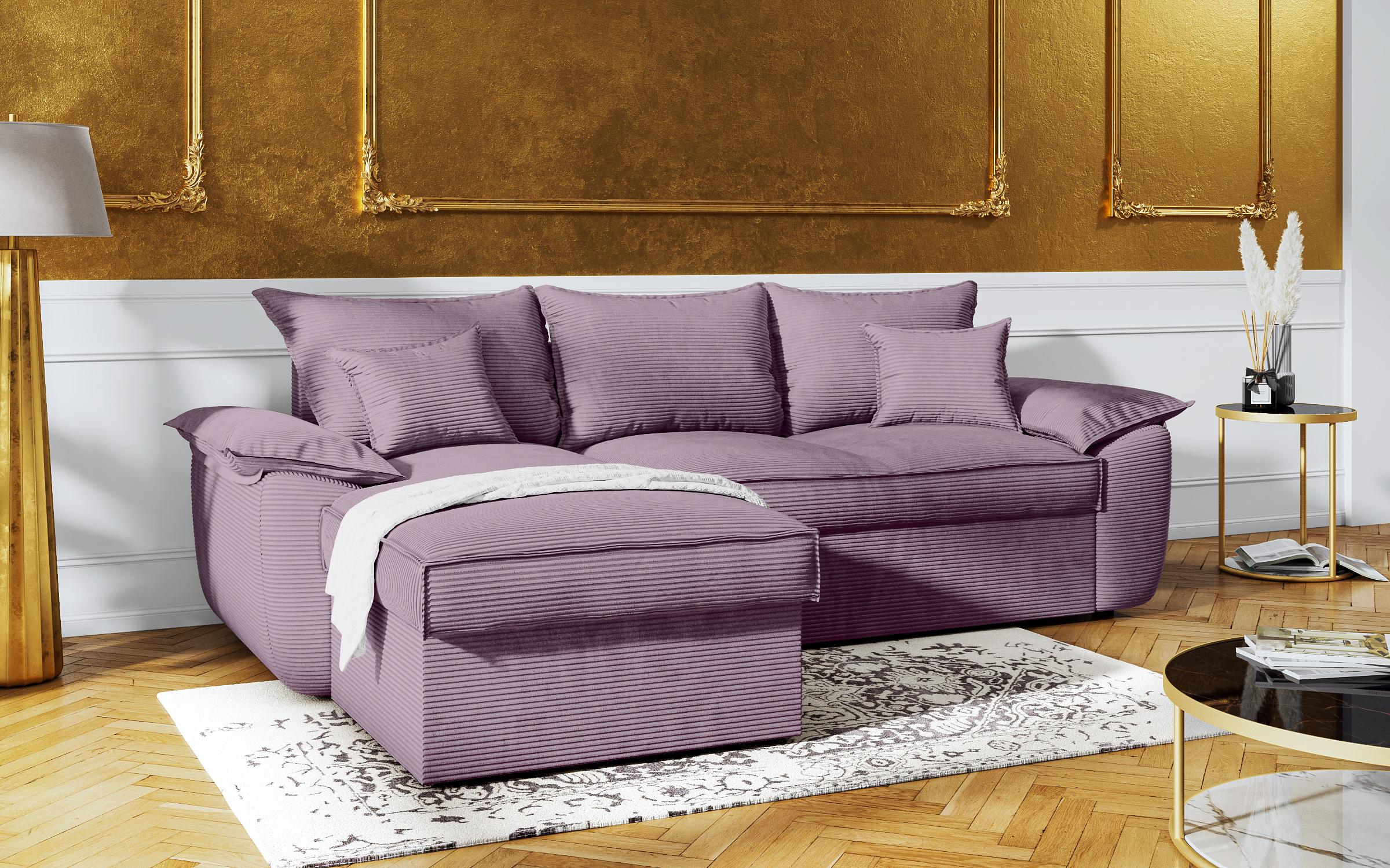 Γωνιακός καναπές - κρεβάτι Elzas, λεβάντα  4