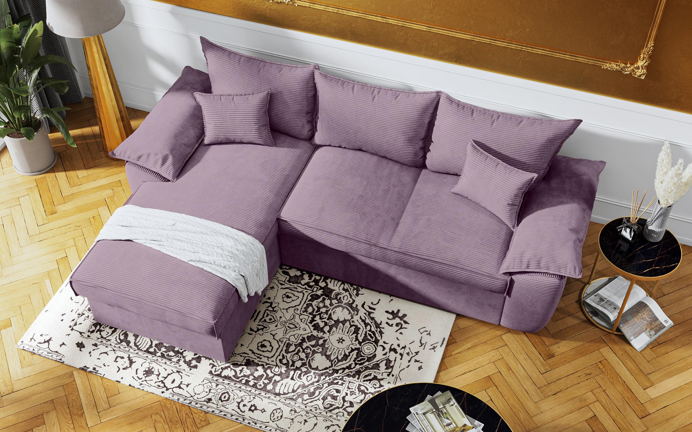 Γωνιακός καναπές - κρεβάτι Elzas, λεβάντα  6