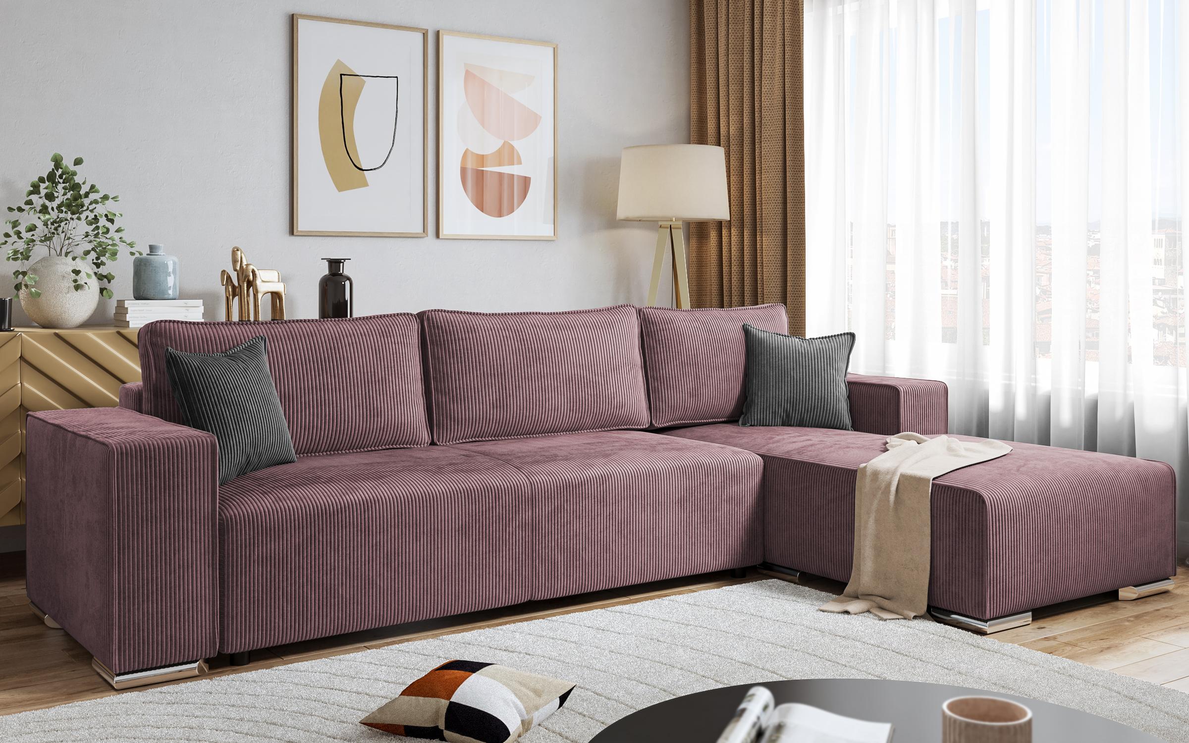 Γωνιακός καναπές Felion, ροζ + γκρι  3