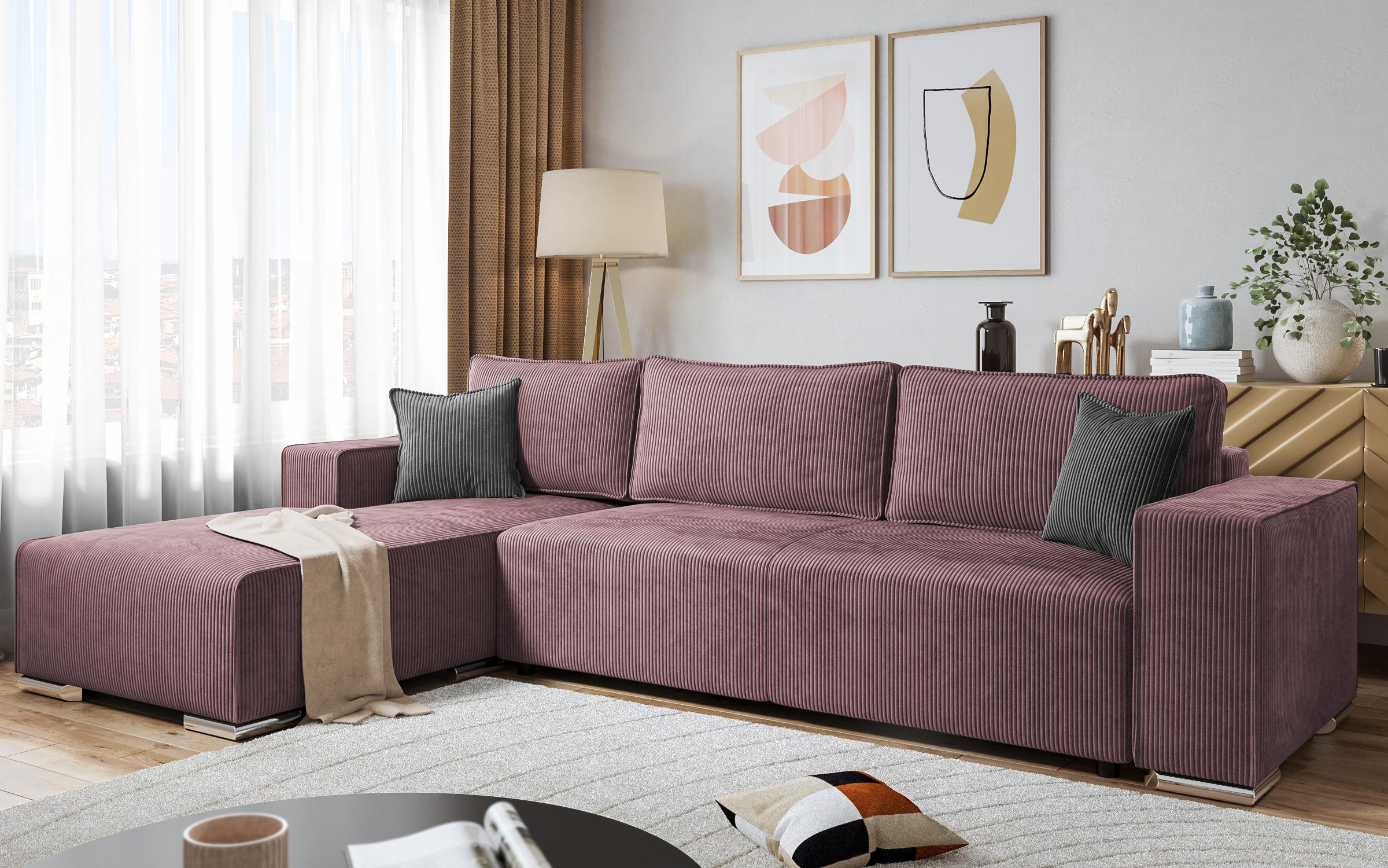 Γωνιακός καναπές Felion, ροζ + γκρι  3