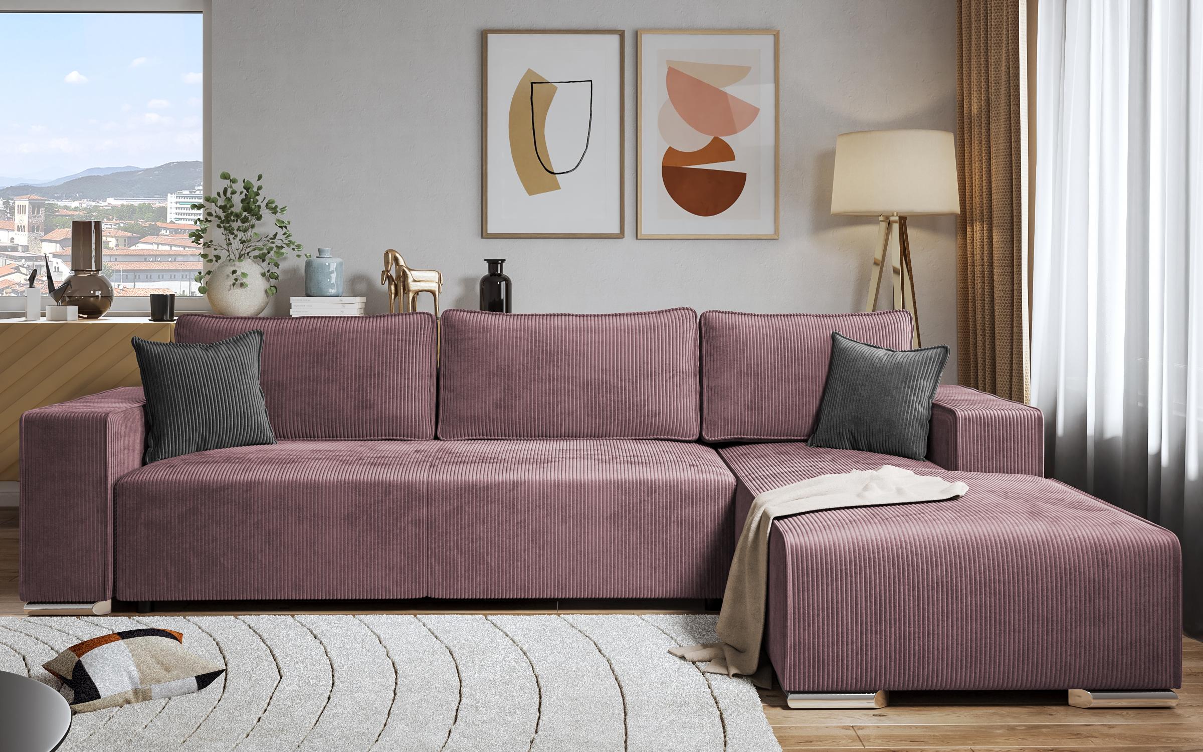 Γωνιακός καναπές Felion, ροζ + γκρι  1