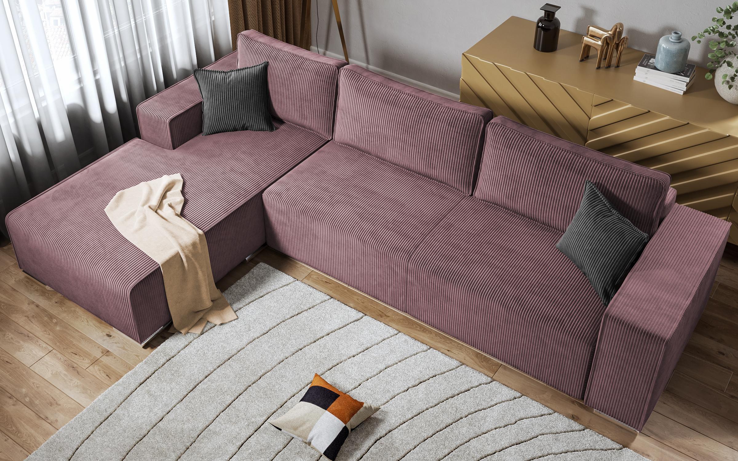Γωνιακός καναπές Felion, ροζ + γκρι  6
