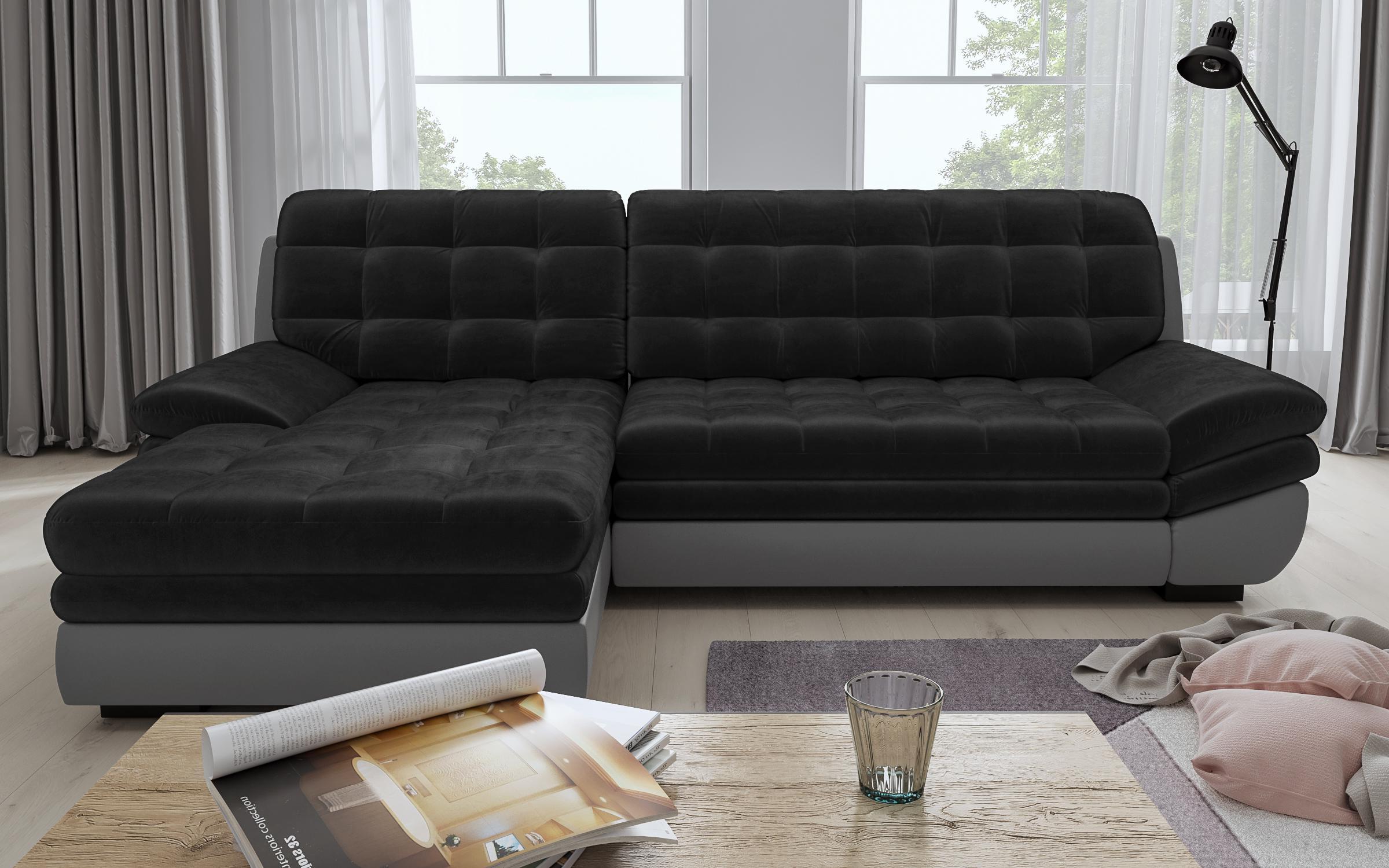 Γωνιακός καναπές Hazart, σκούρο γκρι + ανοιχτό γκρι δέρμα  1