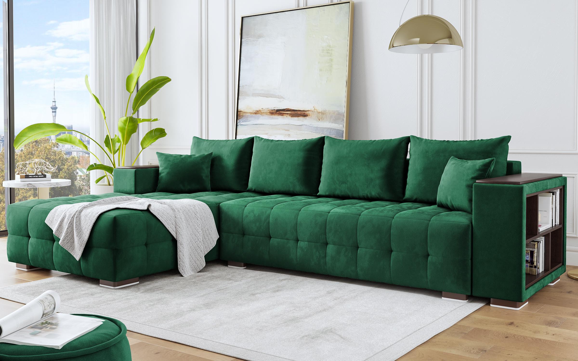 Γωνιακός καναπές με ραφιέρα Melvin Spring, πράσινο  3