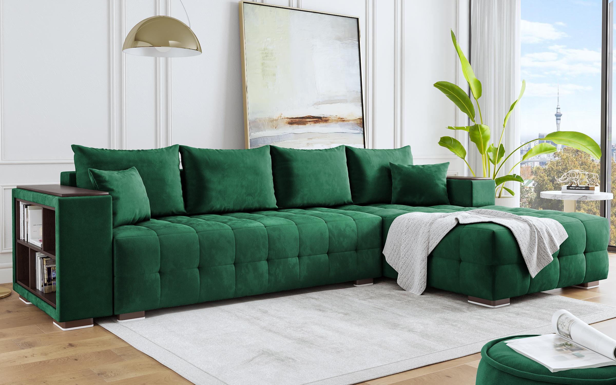 Γωνιακός καναπές με ραφιέρα Melvin Spring, πράσινο  3