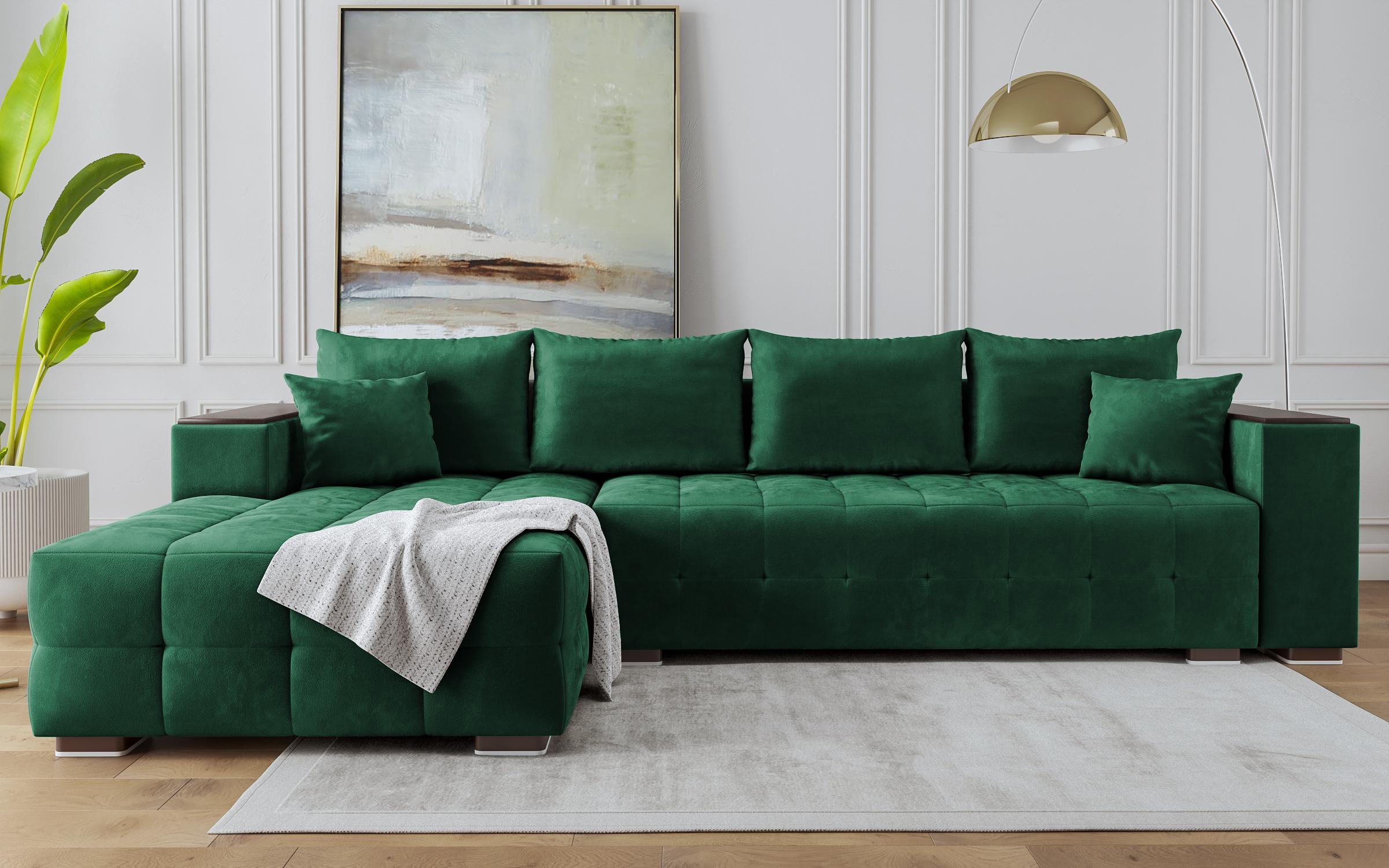Γωνιακός καναπές με ραφιέρα Melvin Spring, πράσινο  1