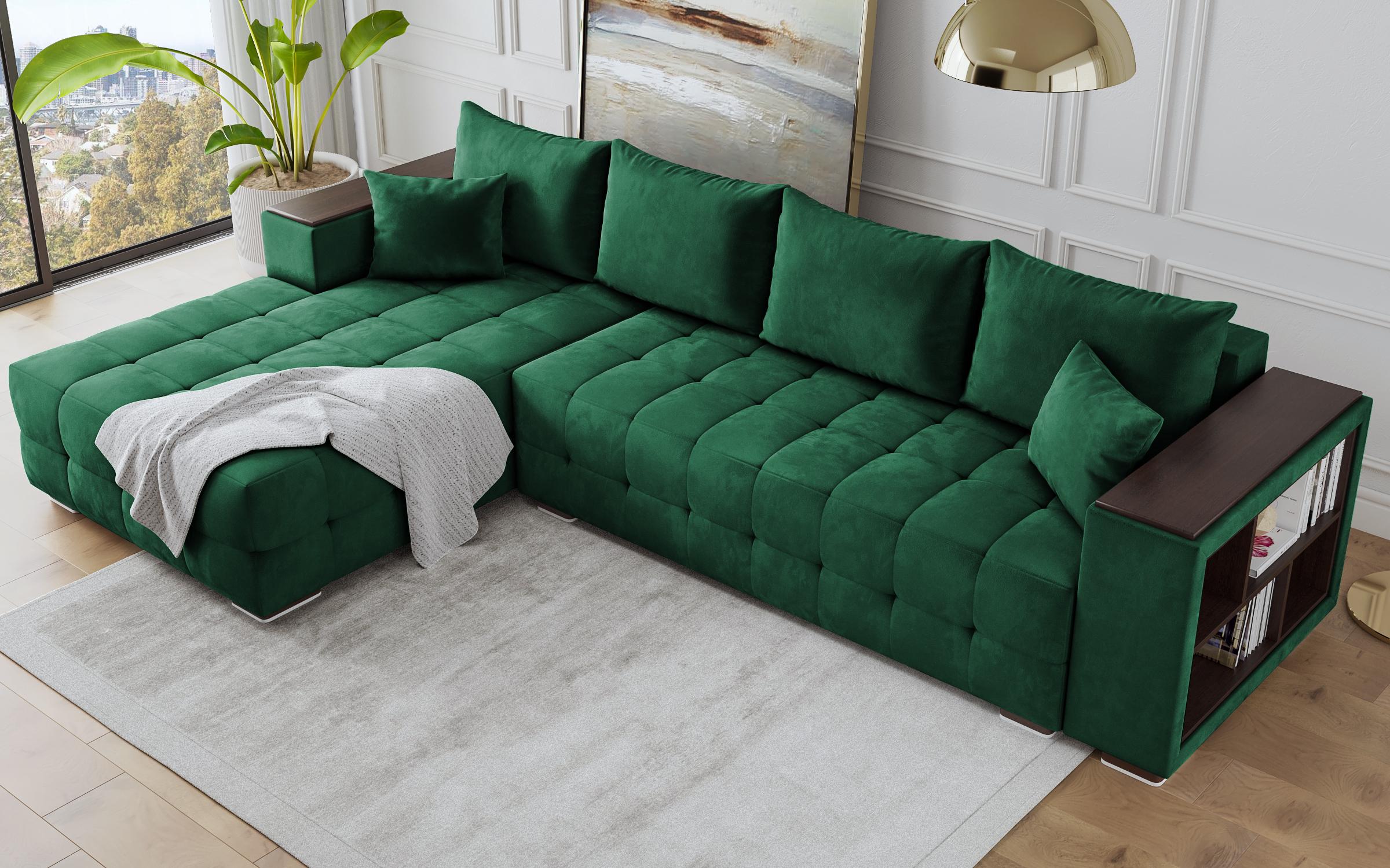 Γωνιακός καναπές με ραφιέρα Melvin Spring, πράσινο  6