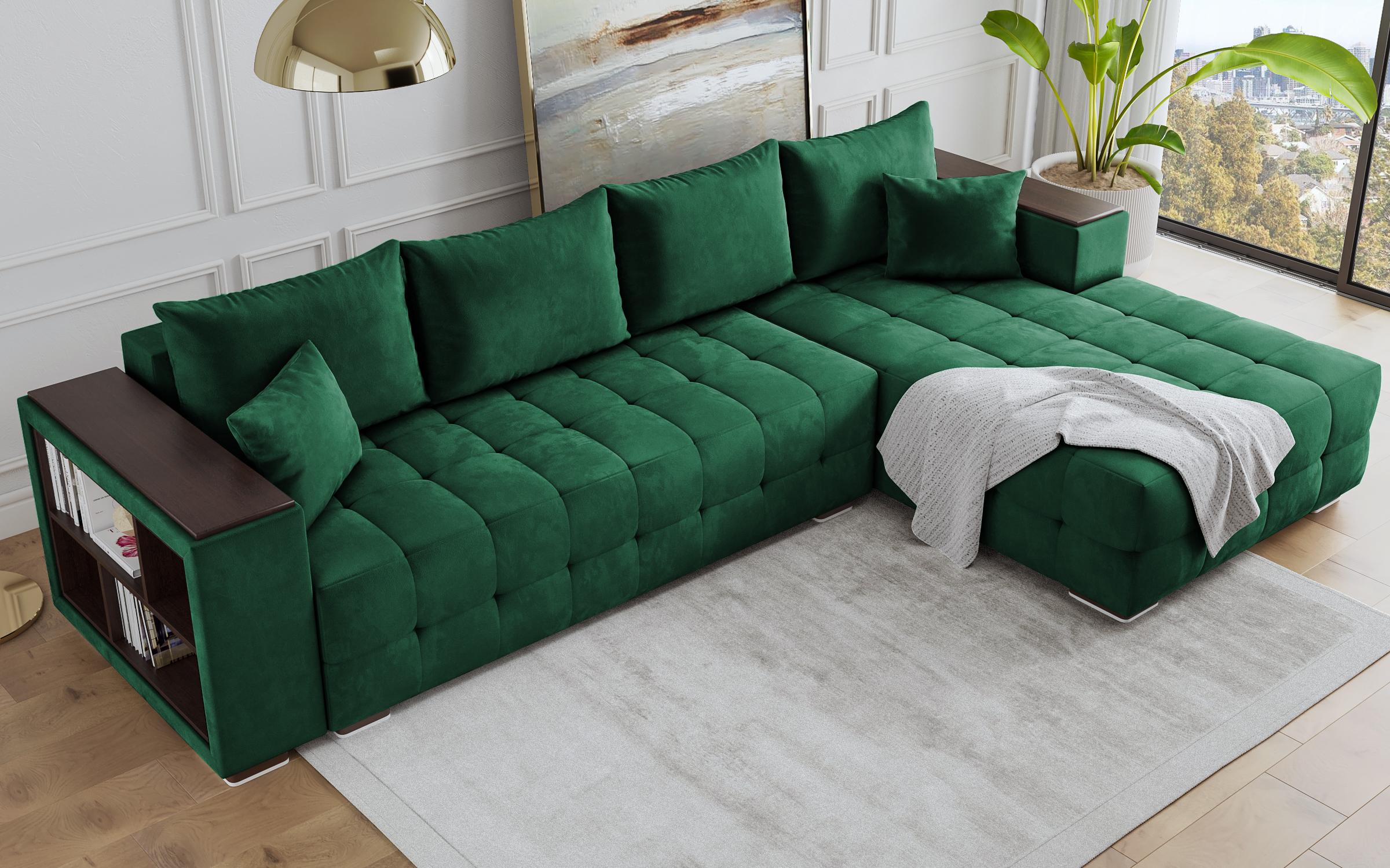 Γωνιακός καναπές με ραφιέρα Melvin Spring, πράσινο  6