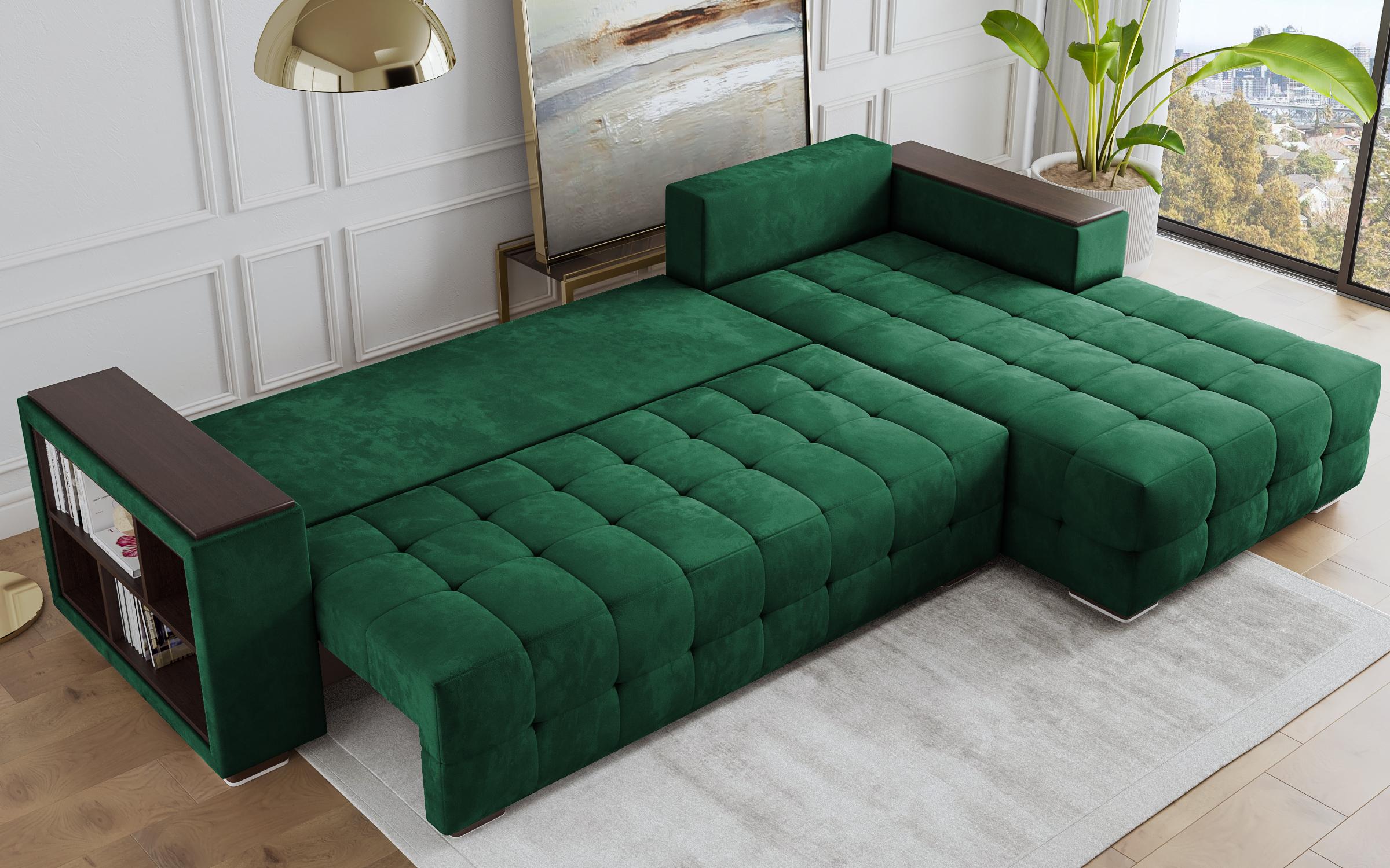 Γωνιακός καναπές με ραφιέρα Melvin Spring, πράσινο  8