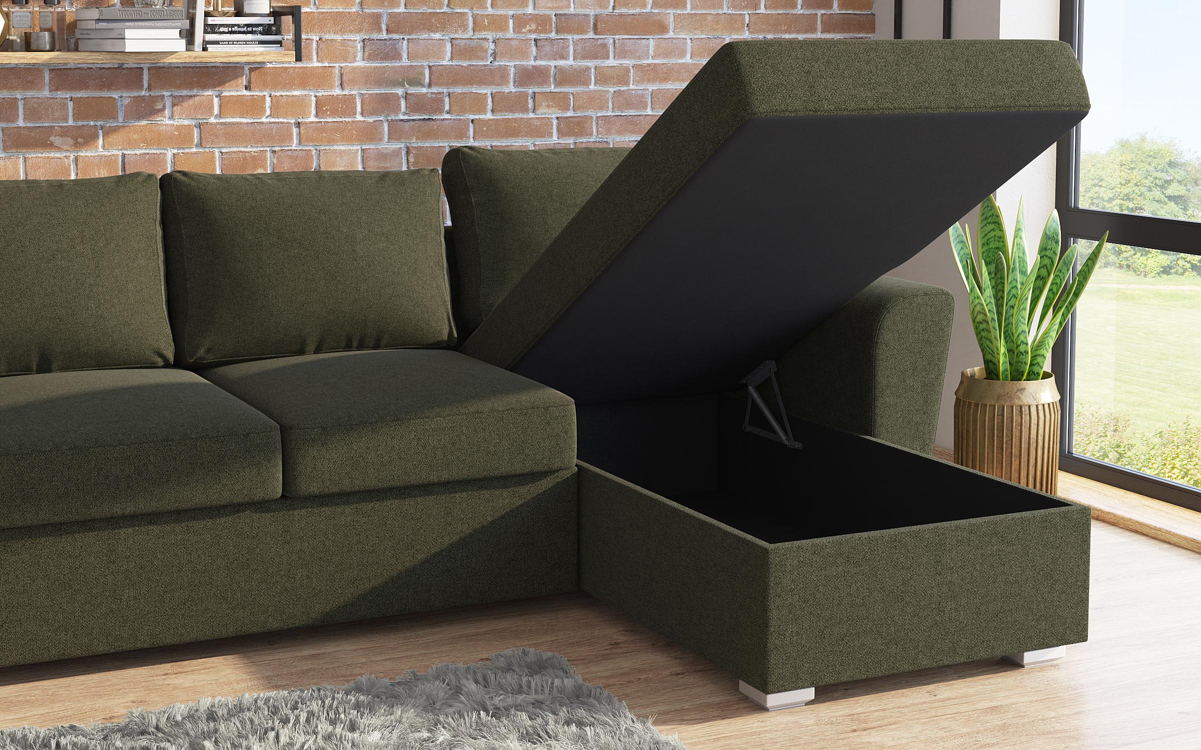 Γωνιακός καναπές - κρεβάτι Michelangelo, σκούρο  πράσινο  4