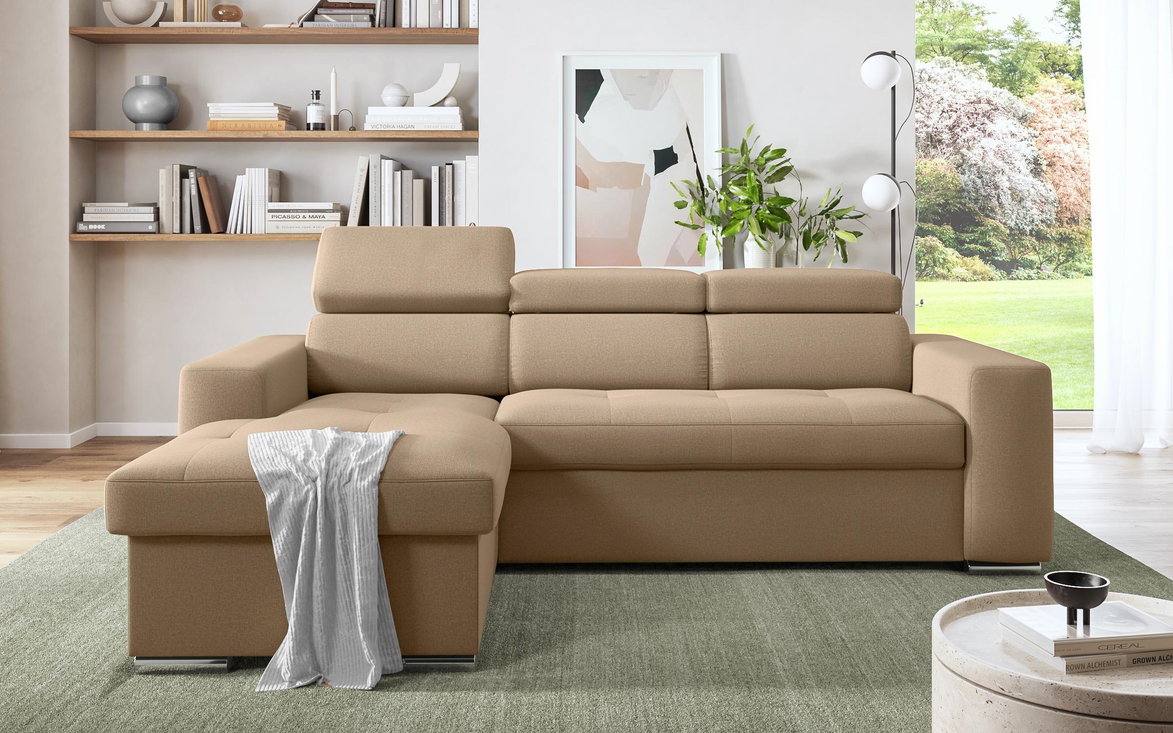 Γωνιακός καναπές - κρεβάτι Navi, σκούρο μπεζ  1