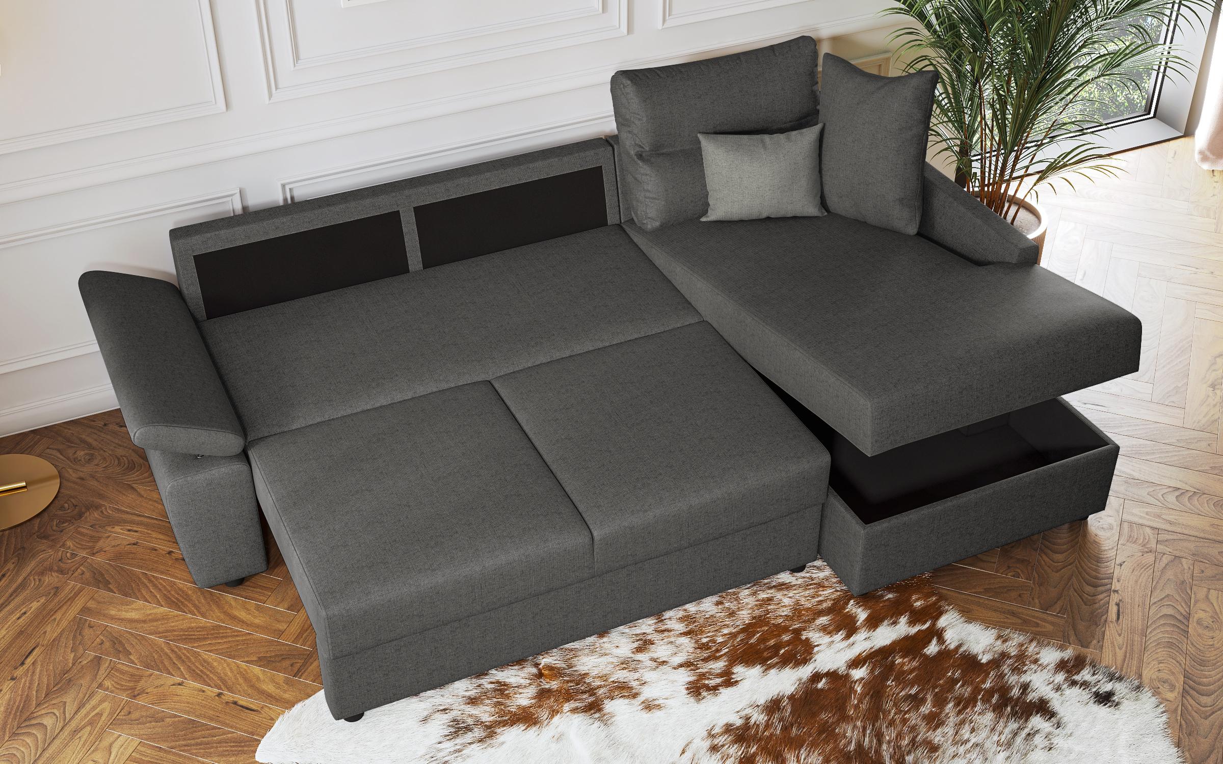 Γωνιακός καναπές - κρεβάτι Orlean, γραφίτης + γκρι  9
