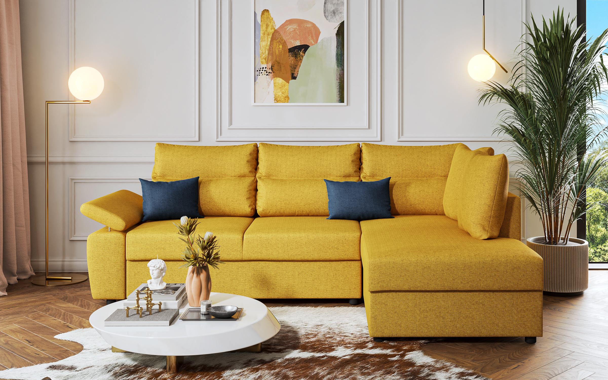 Γωνιακός καναπές - κρεβάτι Orlean, κίτρινο + μπλε  1