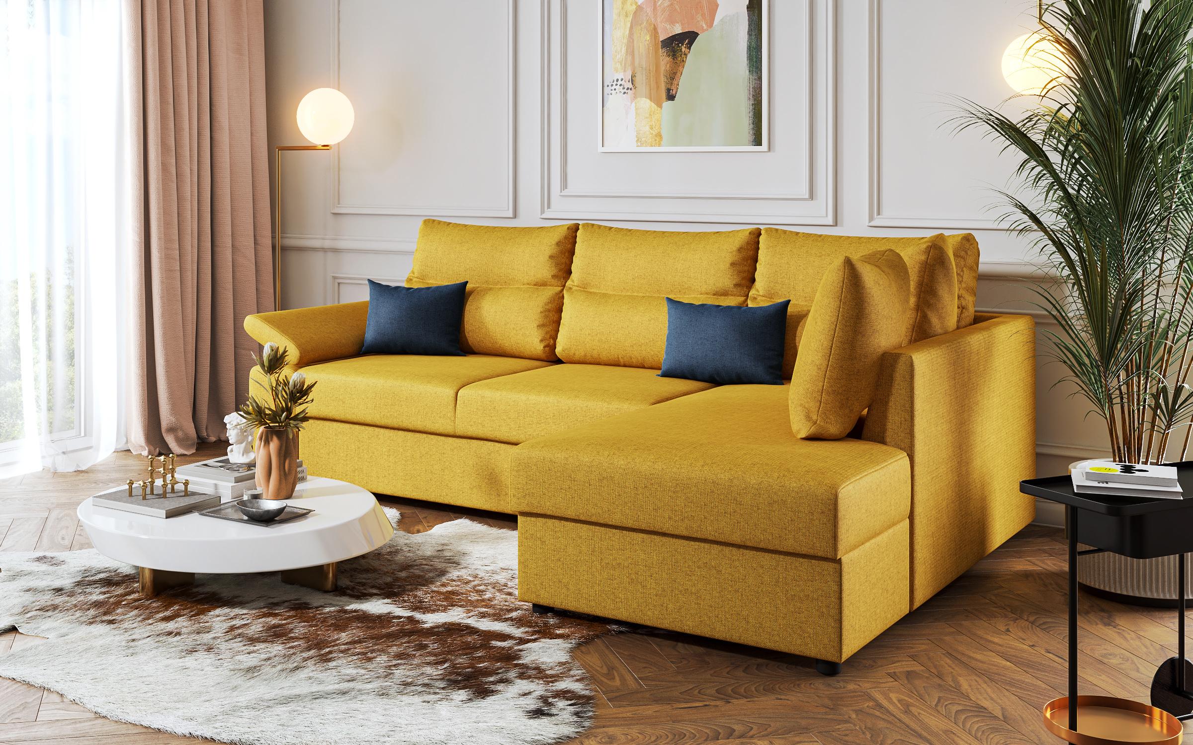 Γωνιακός καναπές - κρεβάτι Orlean, κίτρινο + μπλε  3