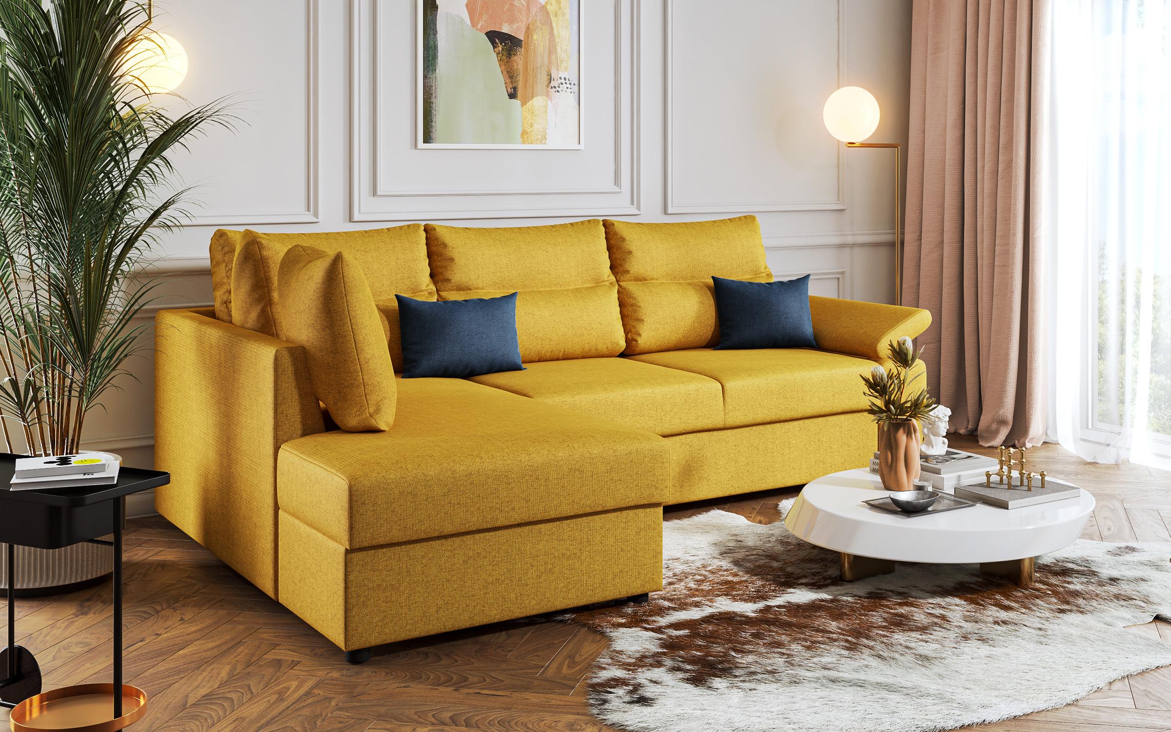 Γωνιακός καναπές - κρεβάτι Orlean, κίτρινο + μπλε  3