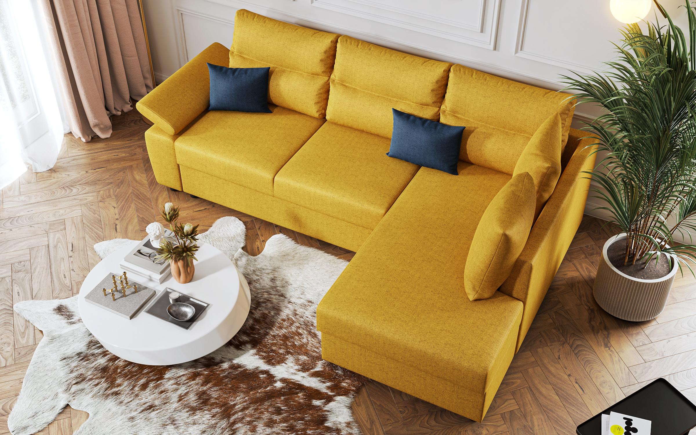 Γωνιακός καναπές - κρεβάτι Orlean, κίτρινο + μπλε  4