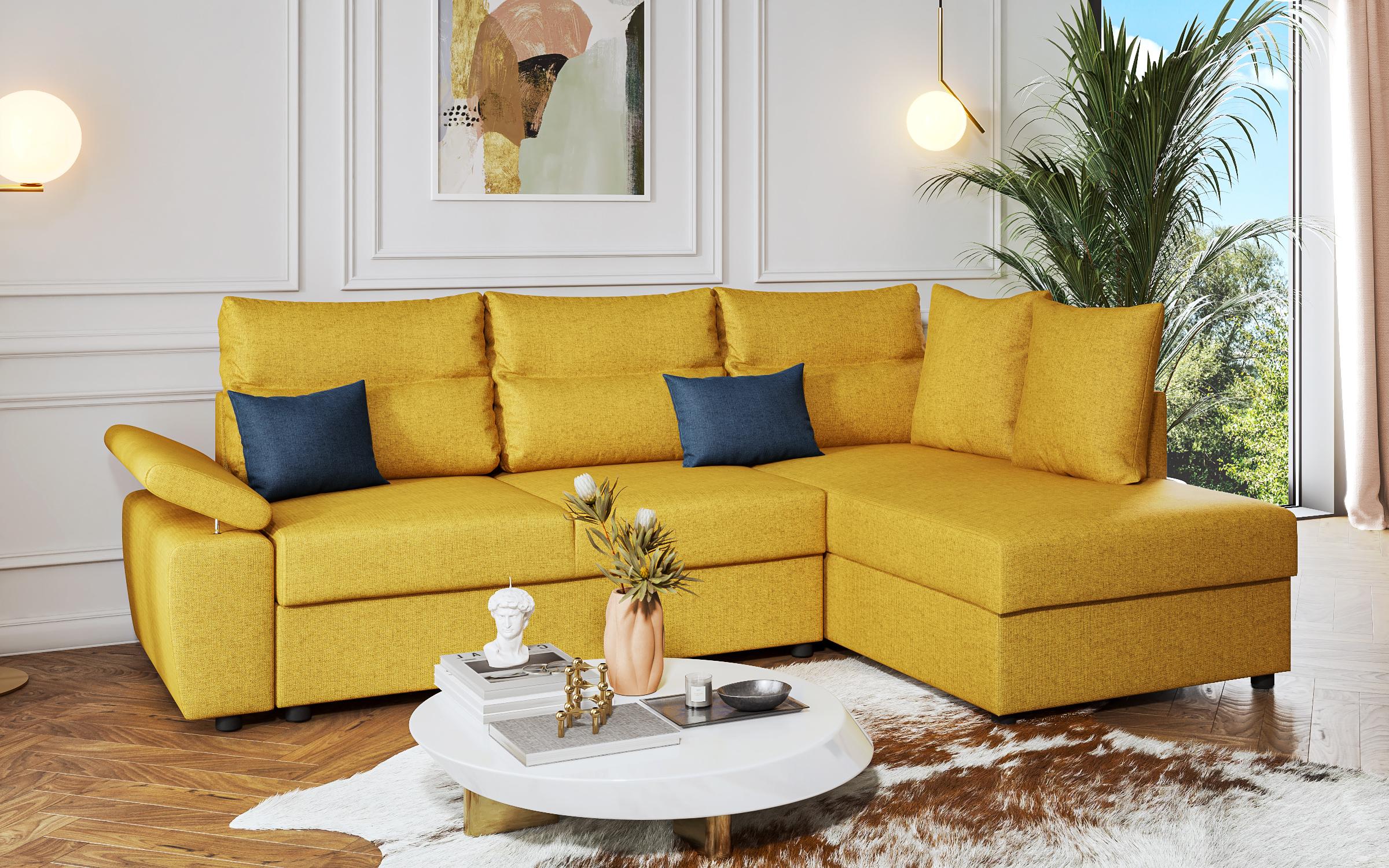 Γωνιακός καναπές - κρεβάτι Orlean, κίτρινο + μπλε  5