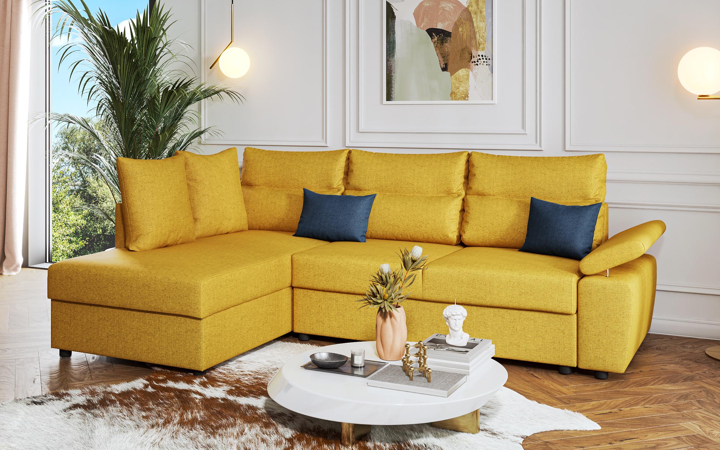 Γωνιακός καναπές - κρεβάτι Orlean, κίτρινο + μπλε  5