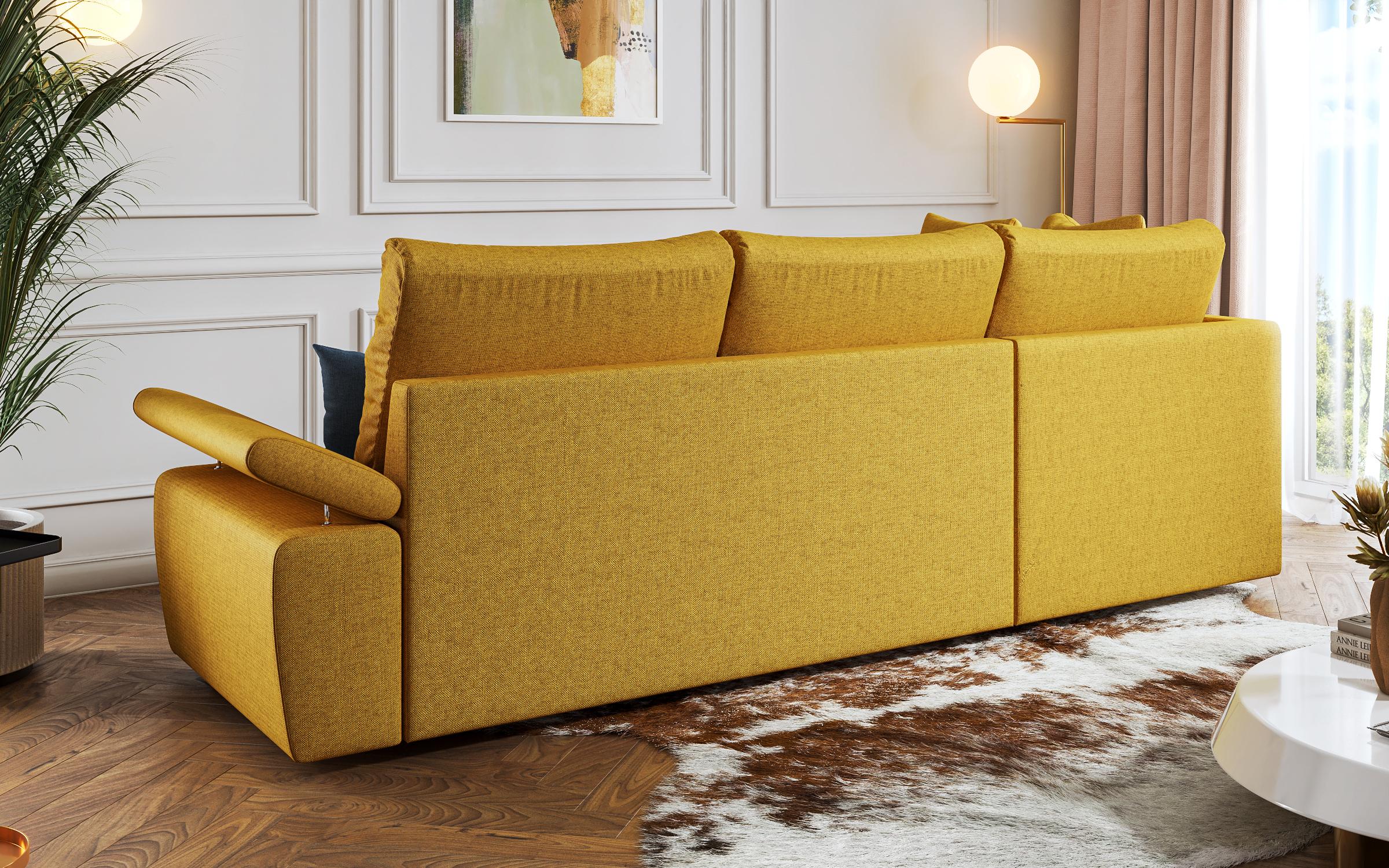 Γωνιακός καναπές - κρεβάτι Orlean, κίτρινο + μπλε  8