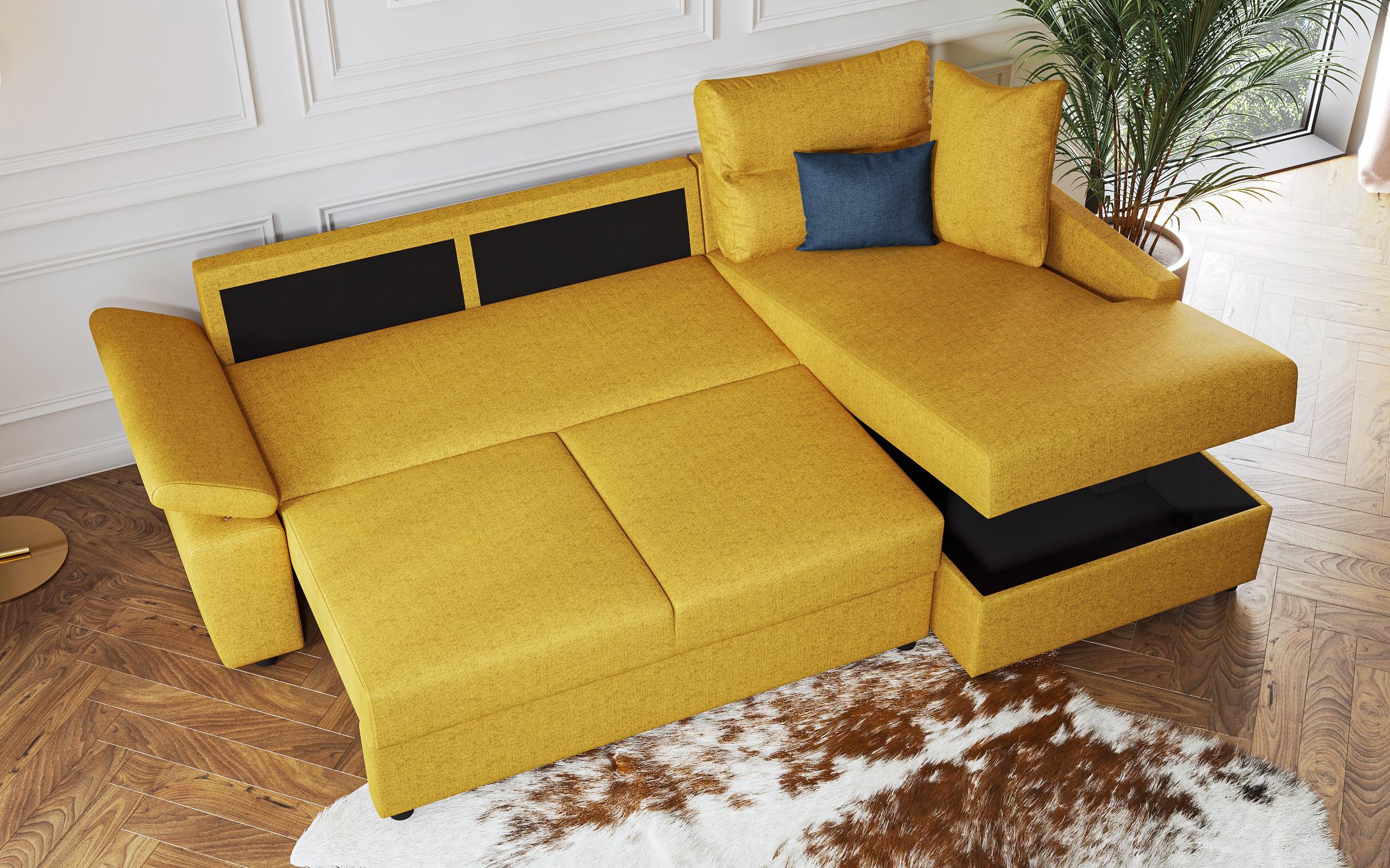 Γωνιακός καναπές - κρεβάτι Orlean, κίτρινο + μπλε  9