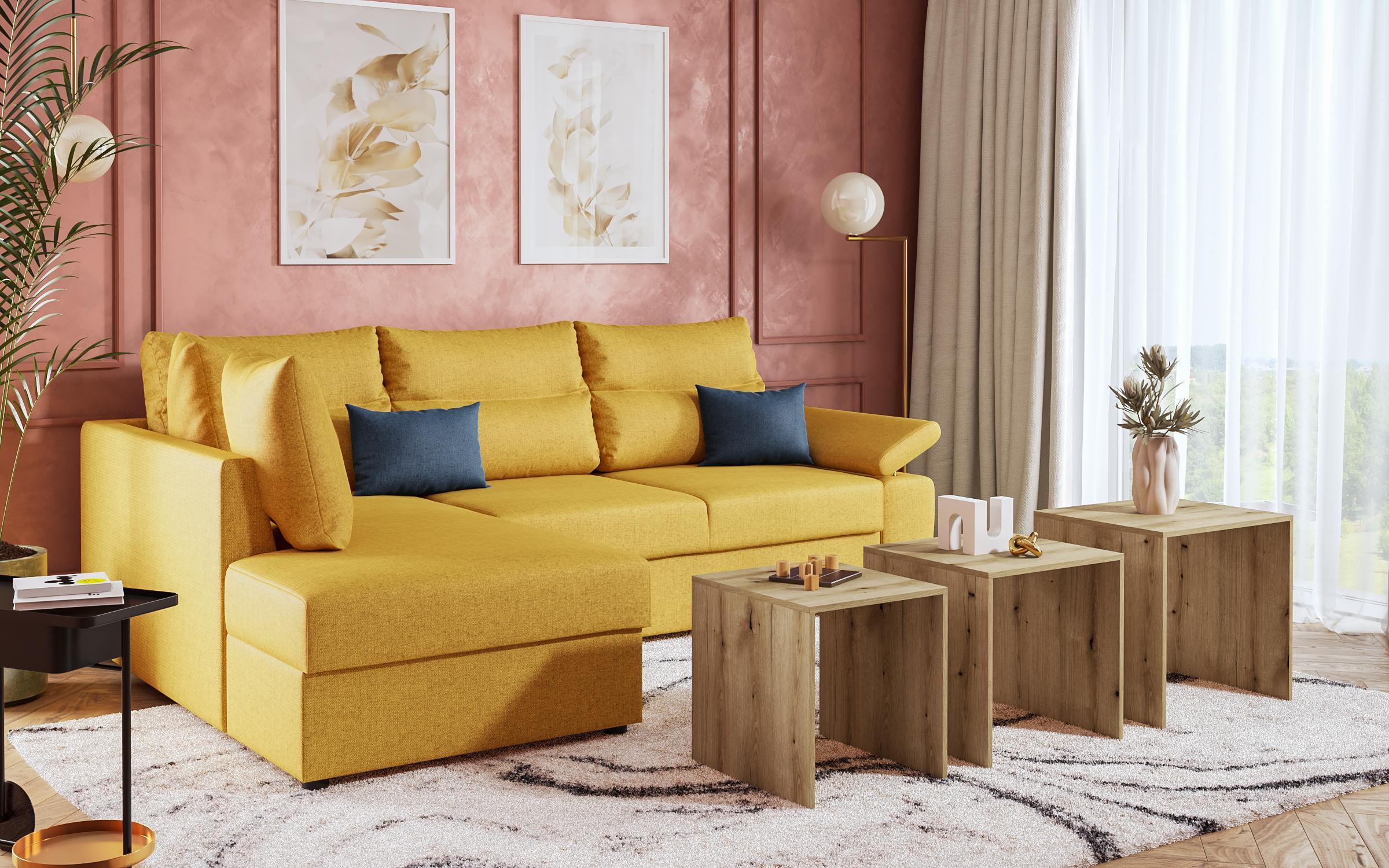 Γωνιακός καναπές - κρεβάτι Orlean, κίτρινο + μπλε  6