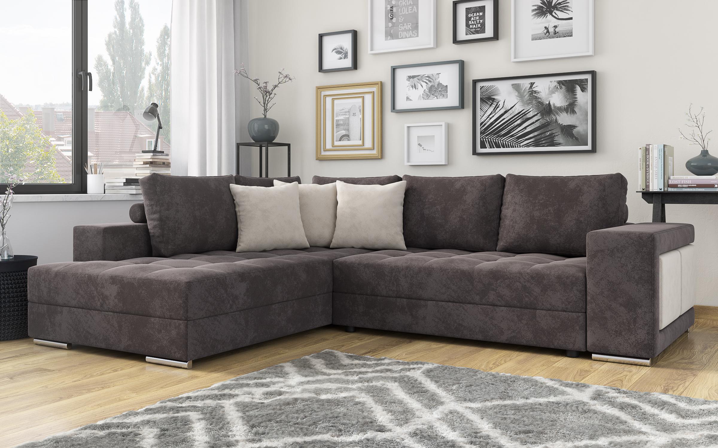 Γωνιακός καναπές – κρεβάτι Terano, καφέ + μπεζ  5
