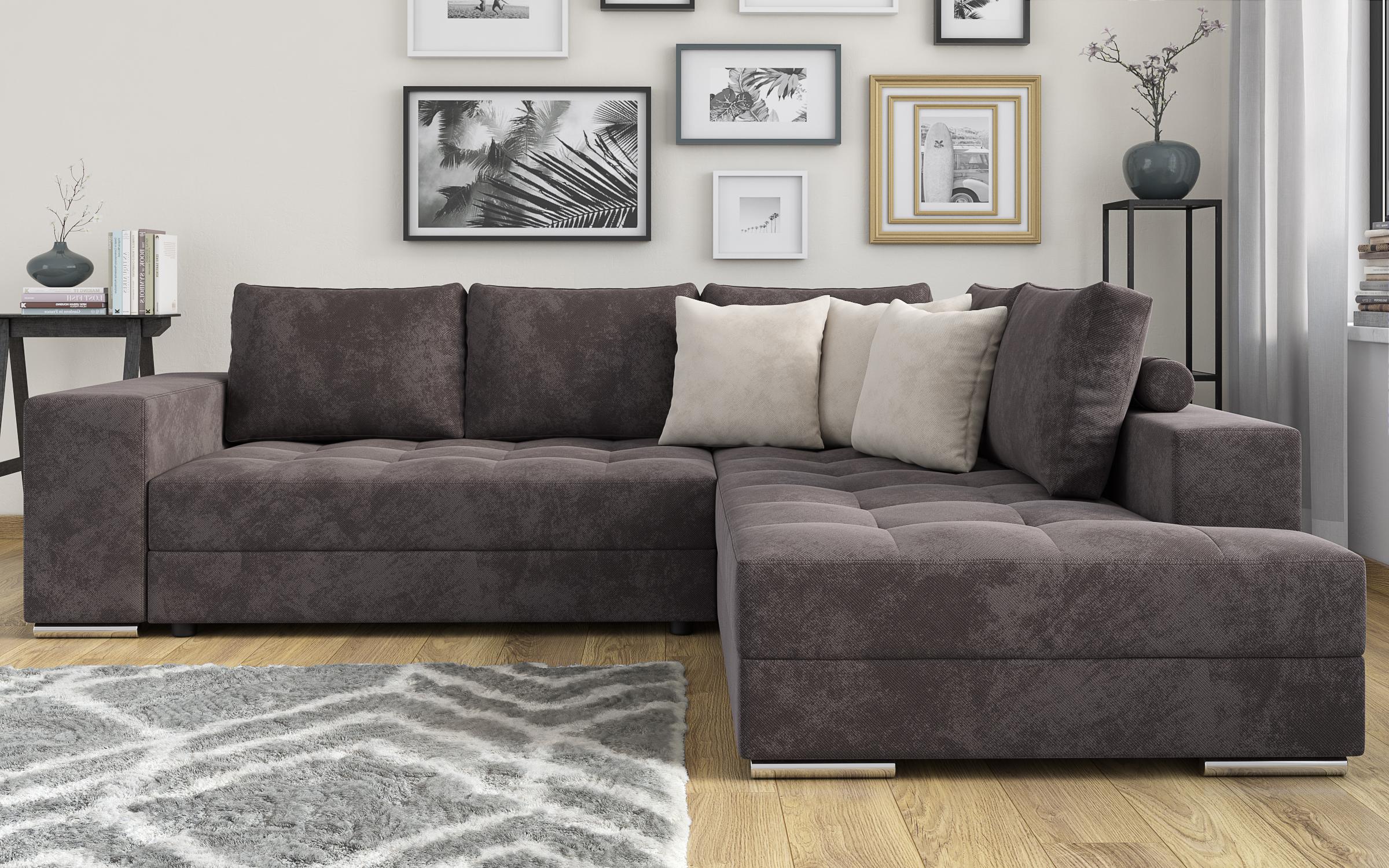 Γωνιακός καναπές – κρεβάτι Terano, καφέ + μπεζ  1