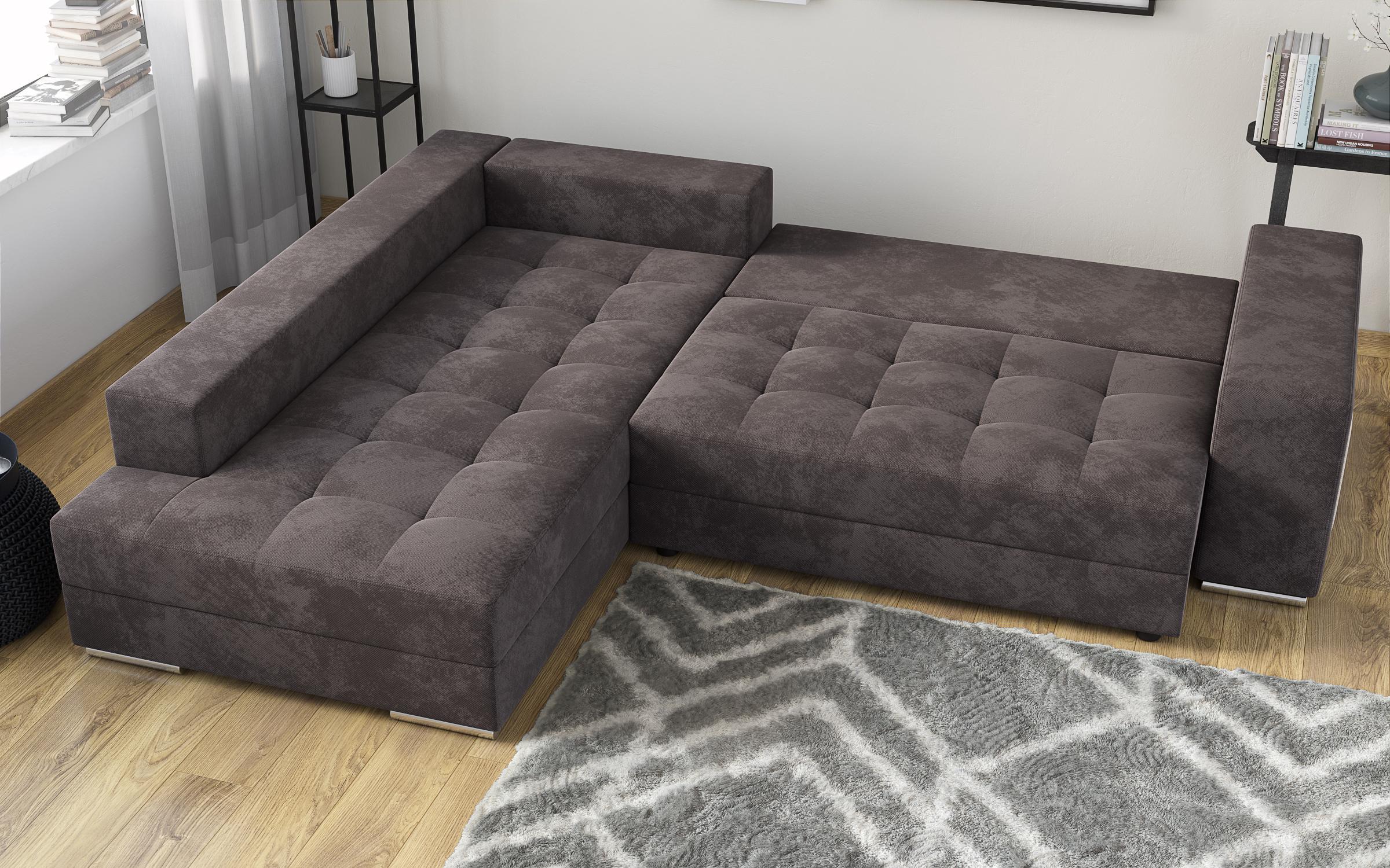 Γωνιακός καναπές – κρεβάτι Terano, καφέ + μπεζ  7