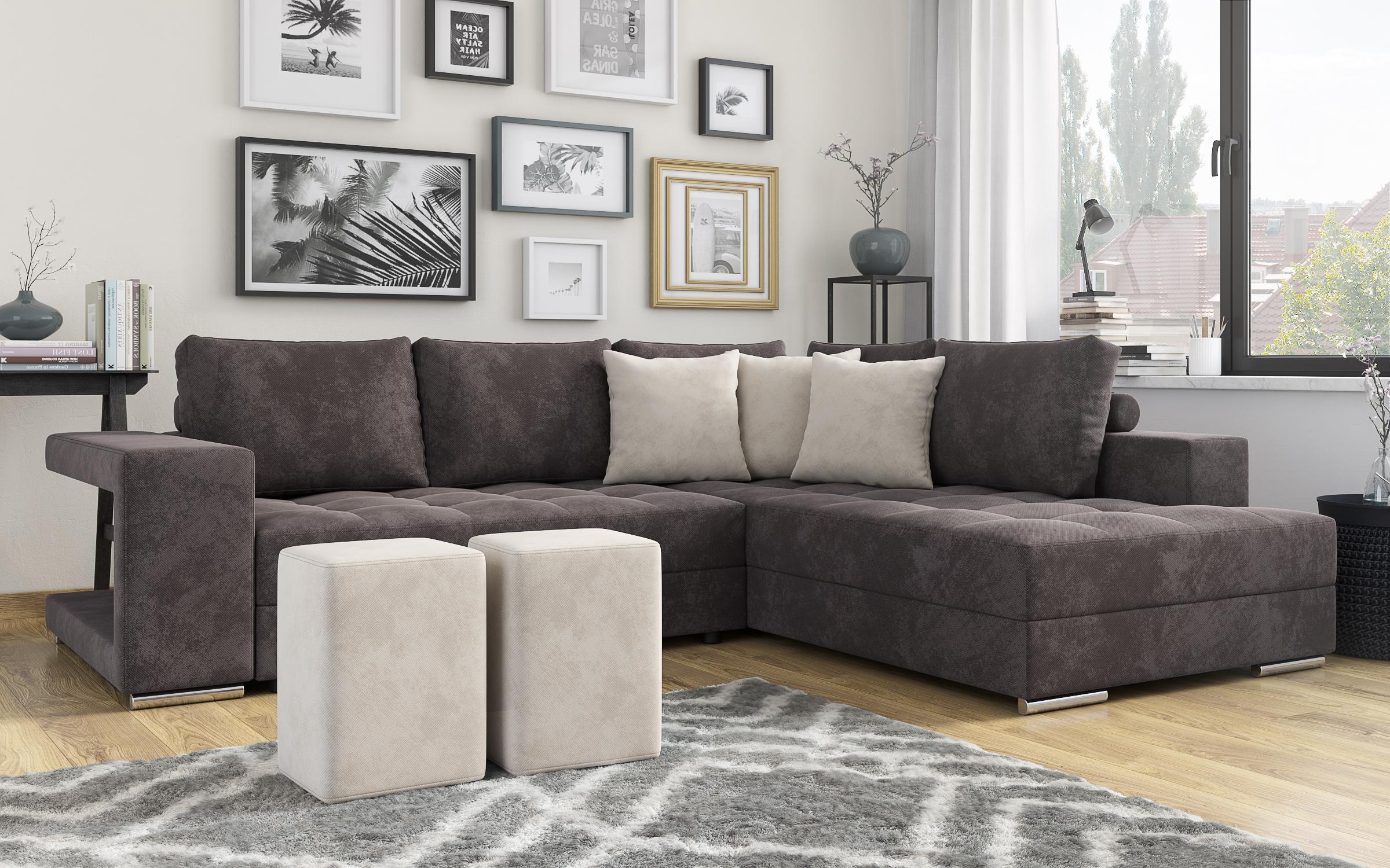 Γωνιακός καναπές – κρεβάτι Terano, καφέ + μπεζ  8