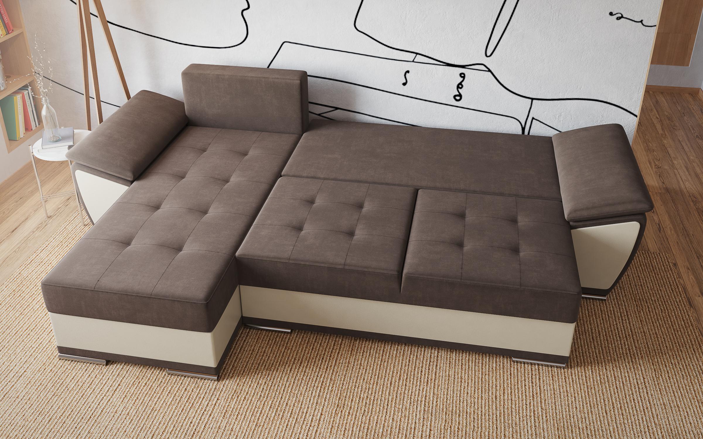 Γωνιακός καναπές - κρεβάτι Tonino, σκούρο καφέ + μπεζ δέρμα  5
