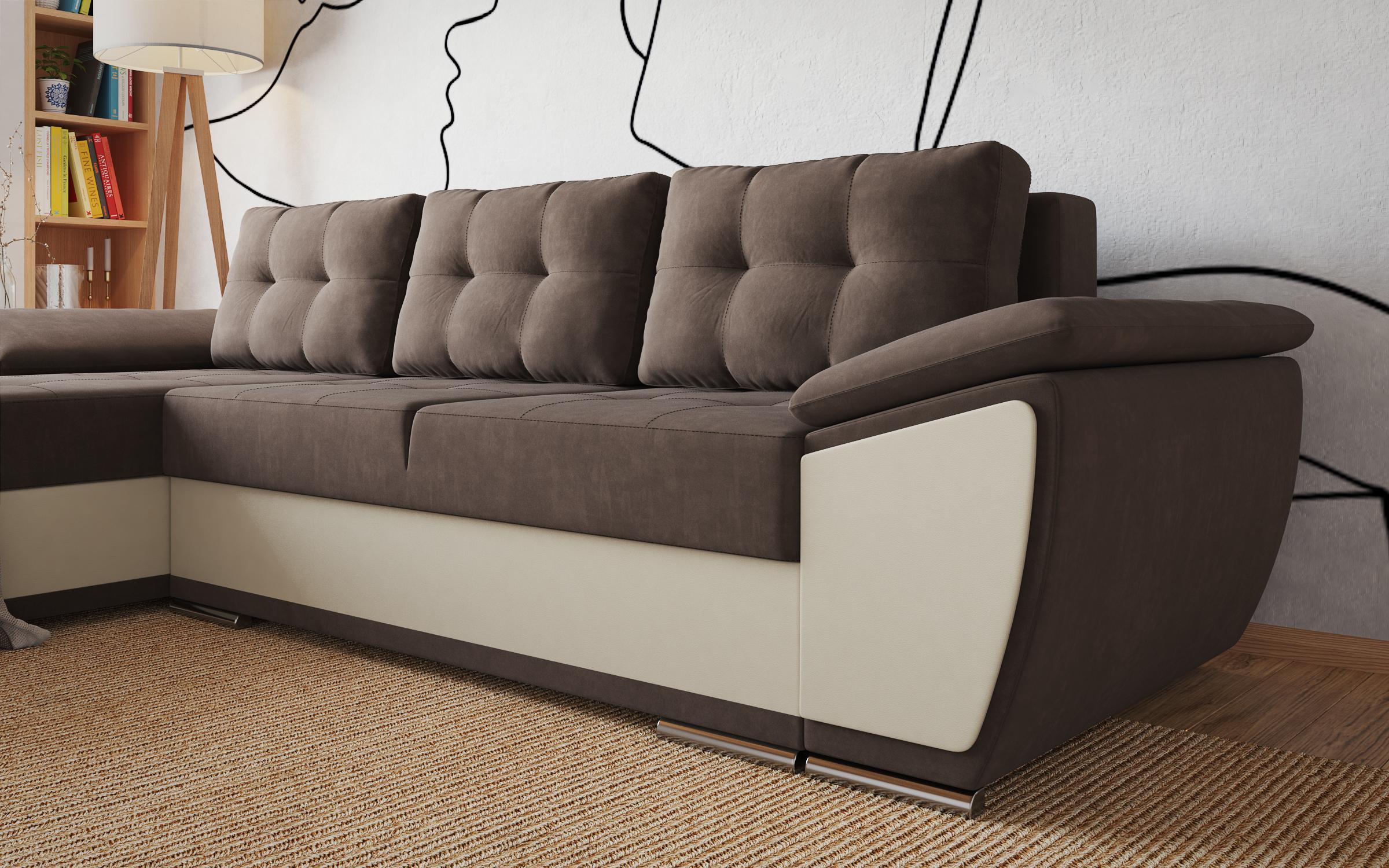 Γωνιακός καναπές - κρεβάτι Tonino, σκούρο καφέ + μπεζ δέρμα  7