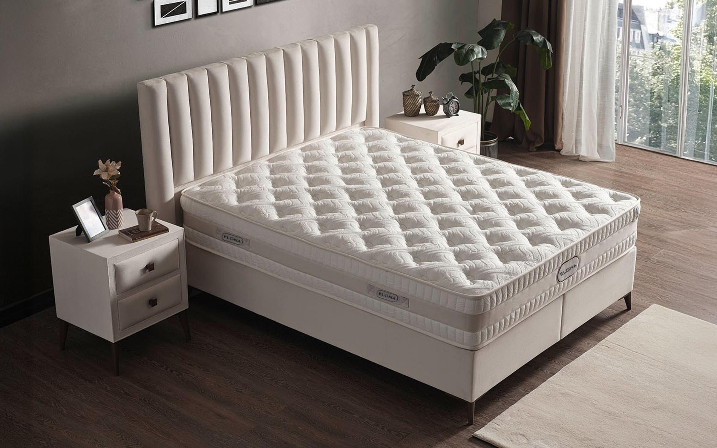 Κρεβάτι Box spring 160/200 Elona + στρώμα, κρεμ  1