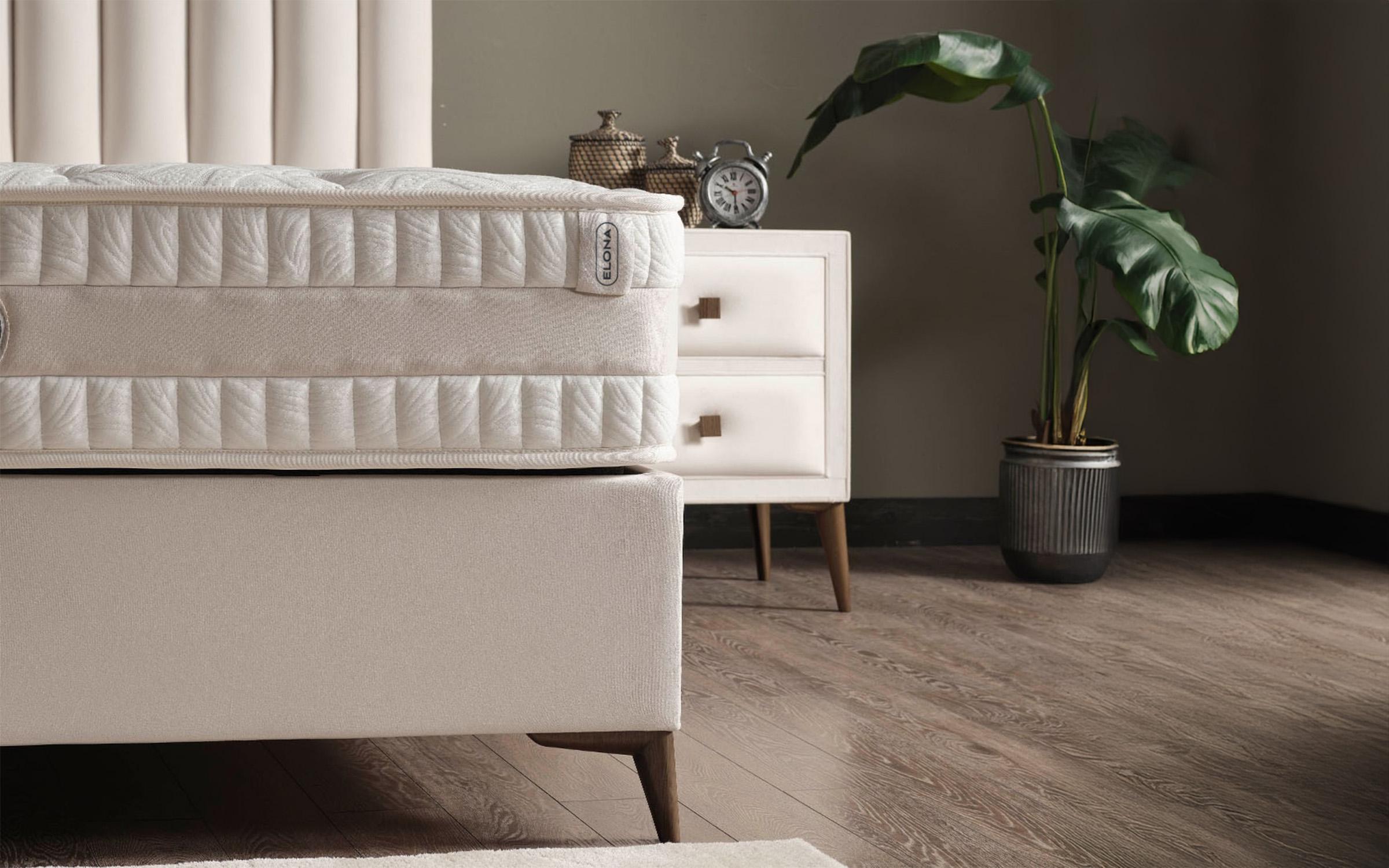 Κρεβάτι Box spring 160/200 Elona + στρώμα, κρεμ  5