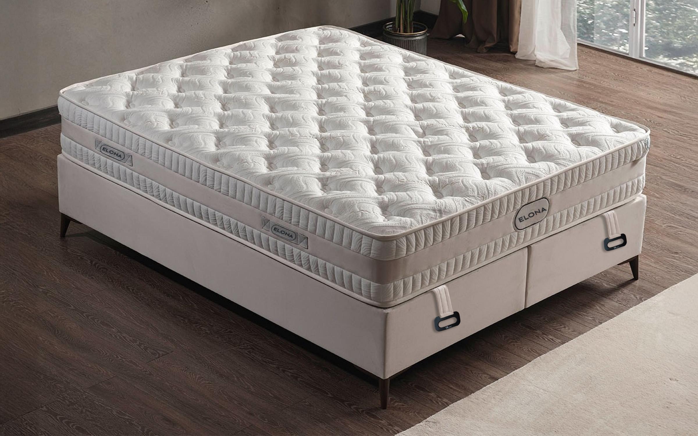 Κρεβάτι Box spring 160/200 Elona + στρώμα, κρεμ  4