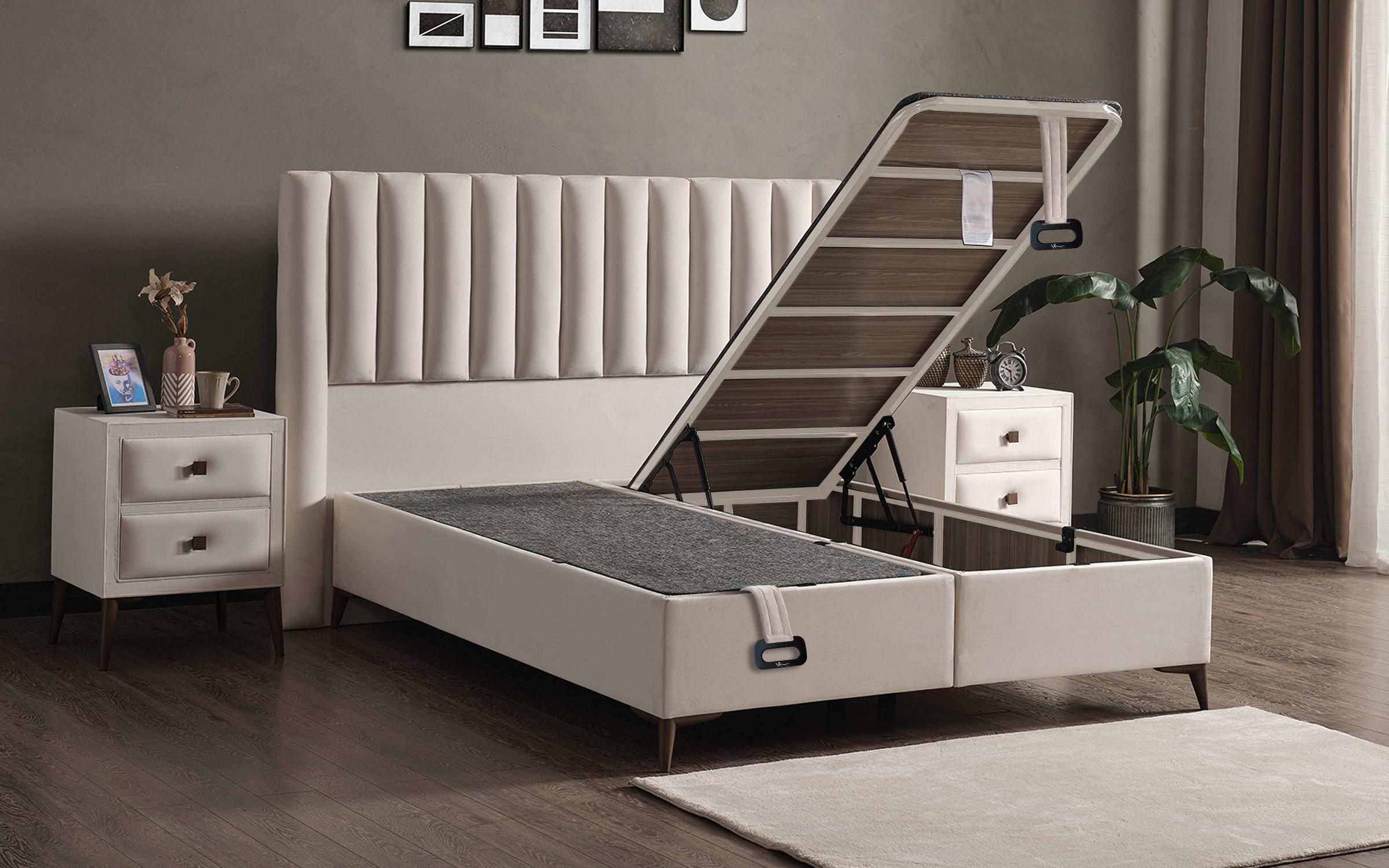 Κρεβάτι Box spring 160/200 Elona + στρώμα, κρεμ  6