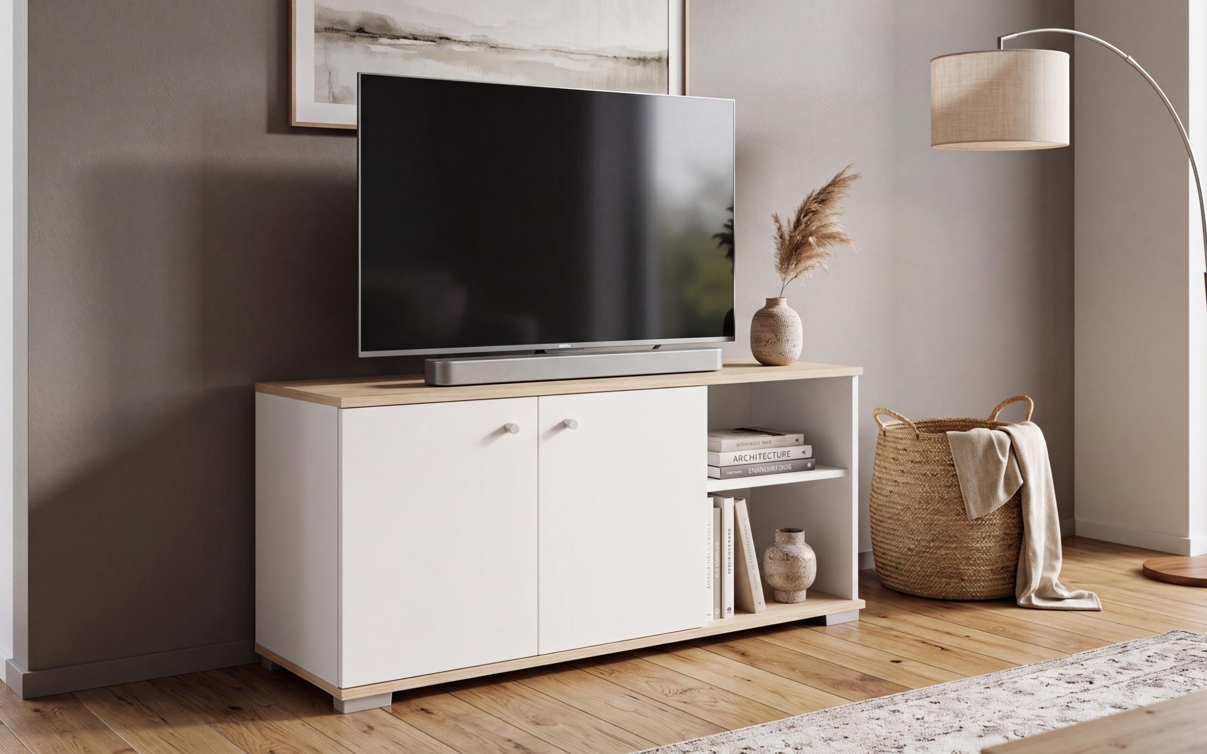 Έπιπλο TV Eterno, λευκό ματ + ανοιχτόχρωμη σκανδιναβική δρυς  1