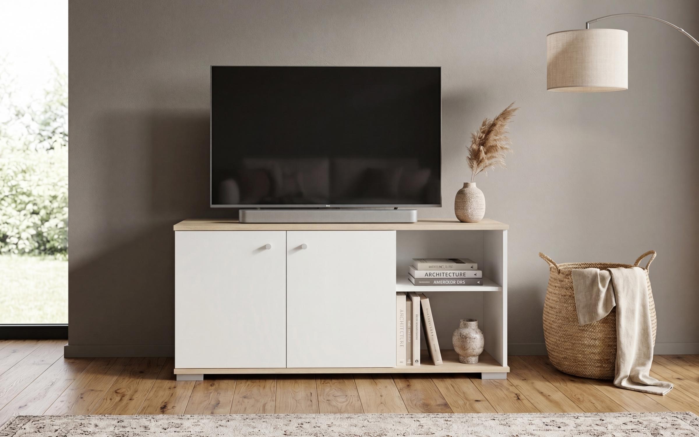 Έπιπλο TV Eterno, λευκό ματ + ανοιχτόχρωμη σκανδιναβική δρυς  2