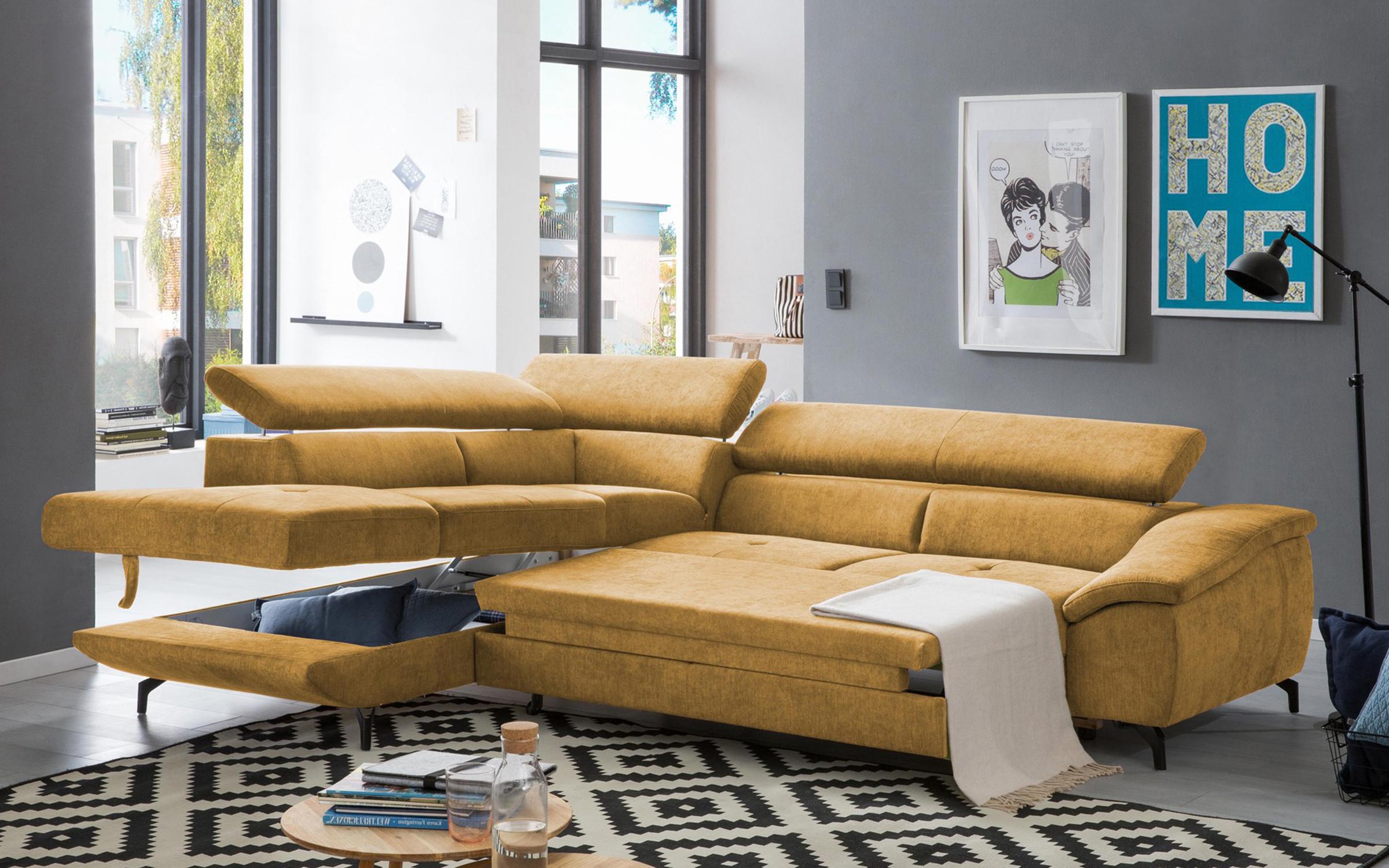 Γωνιακός καναπές – κρεβάτι Vermon, κίτρινο  2