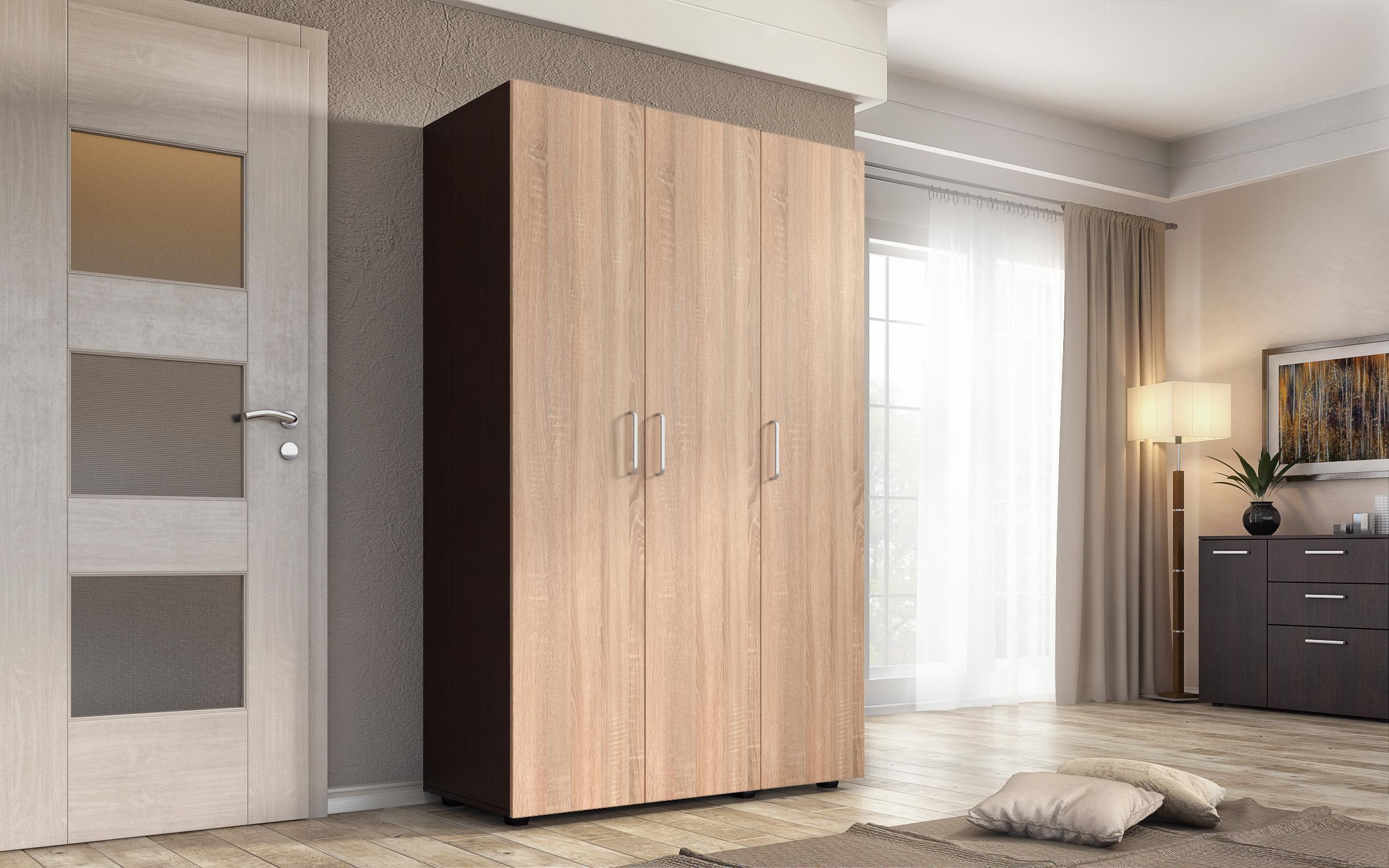 Τρίφυλλη ντουλάπα Stenli, wenge + δρυς sonoma  1
