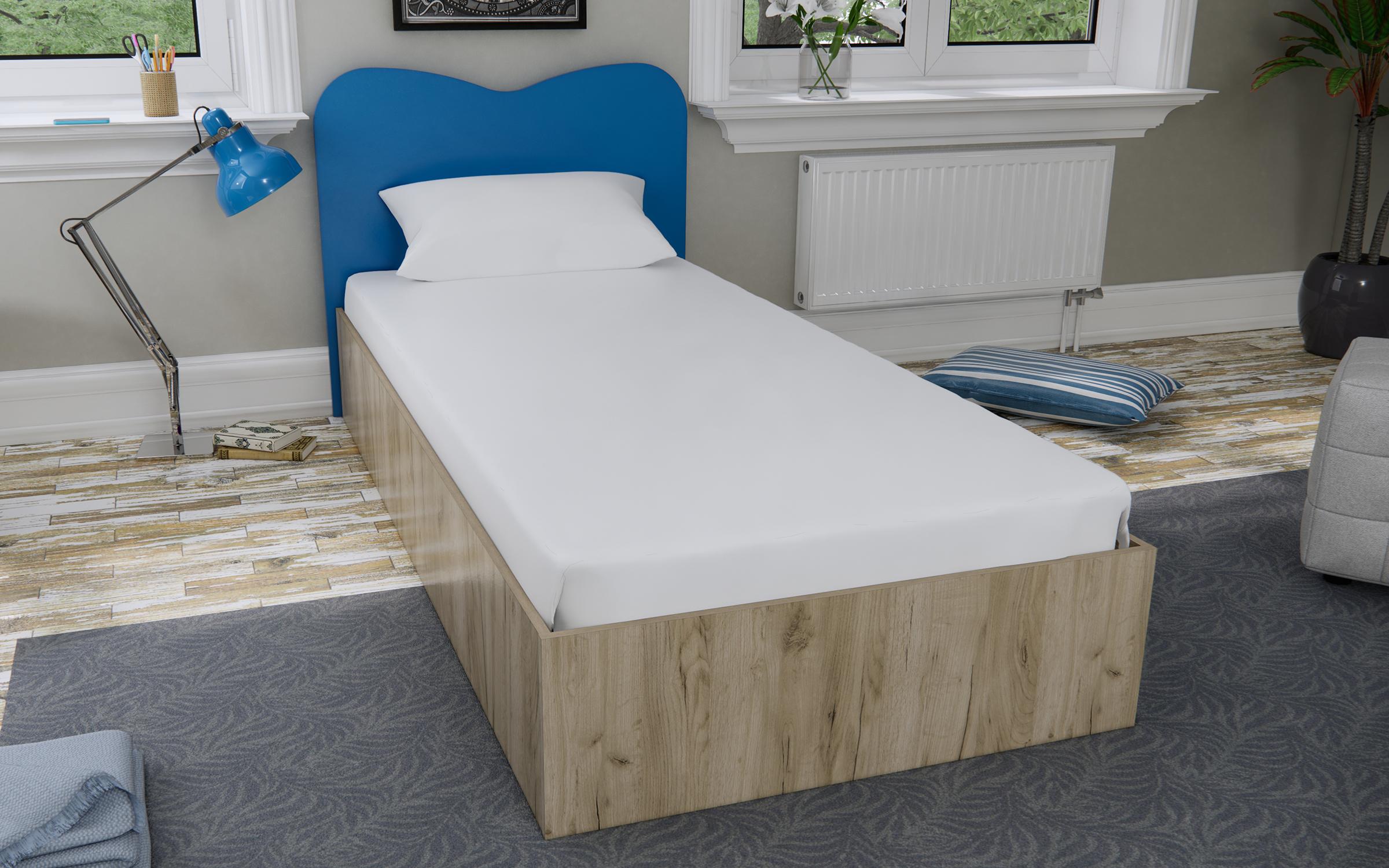 Κρεβάτι  Robelo 90/200, δρυς kraft γκρι + μπλε  1