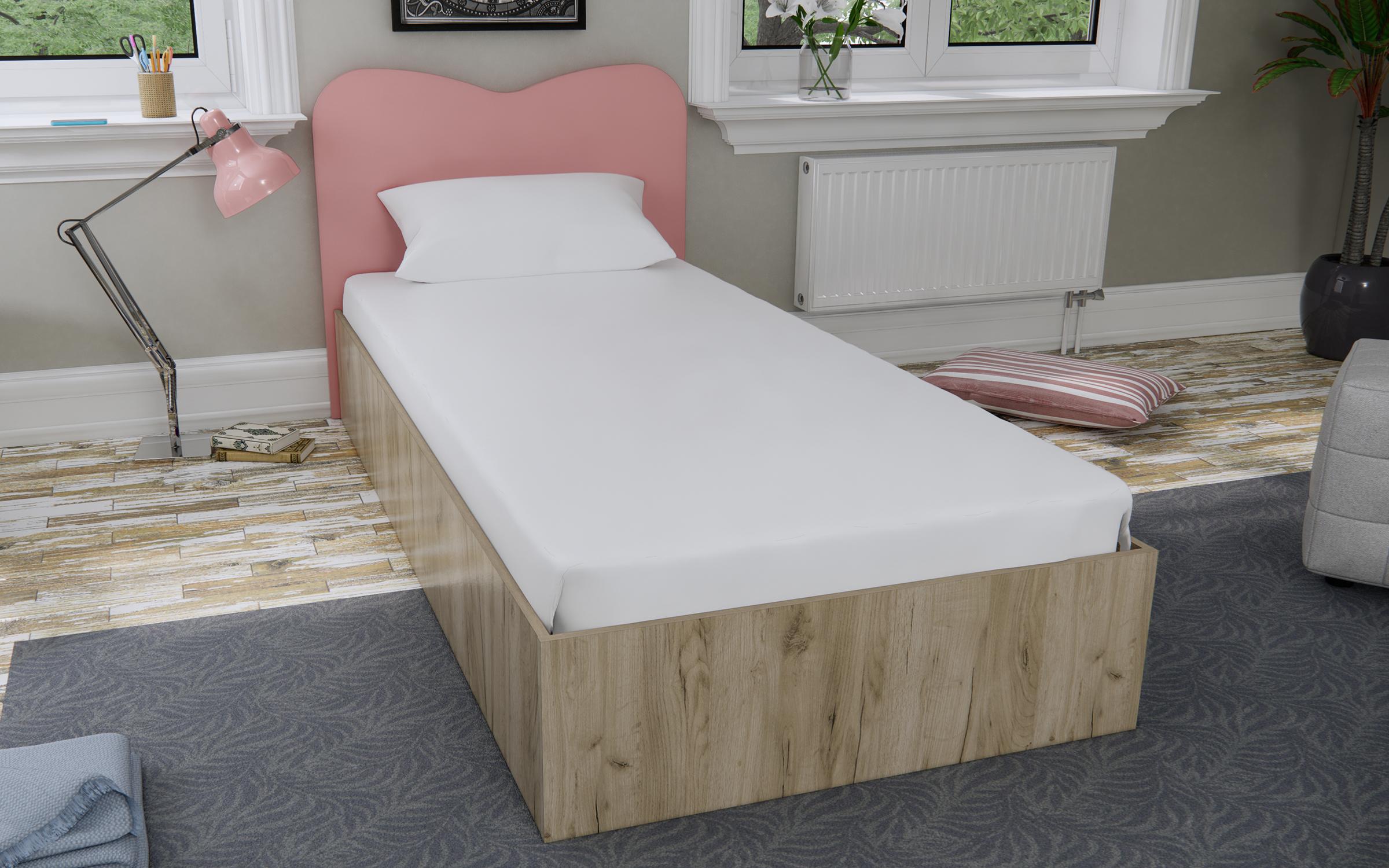 Κρεβάτι  Robelo 90/200, δρυς kraft γκρι + ροζ  1