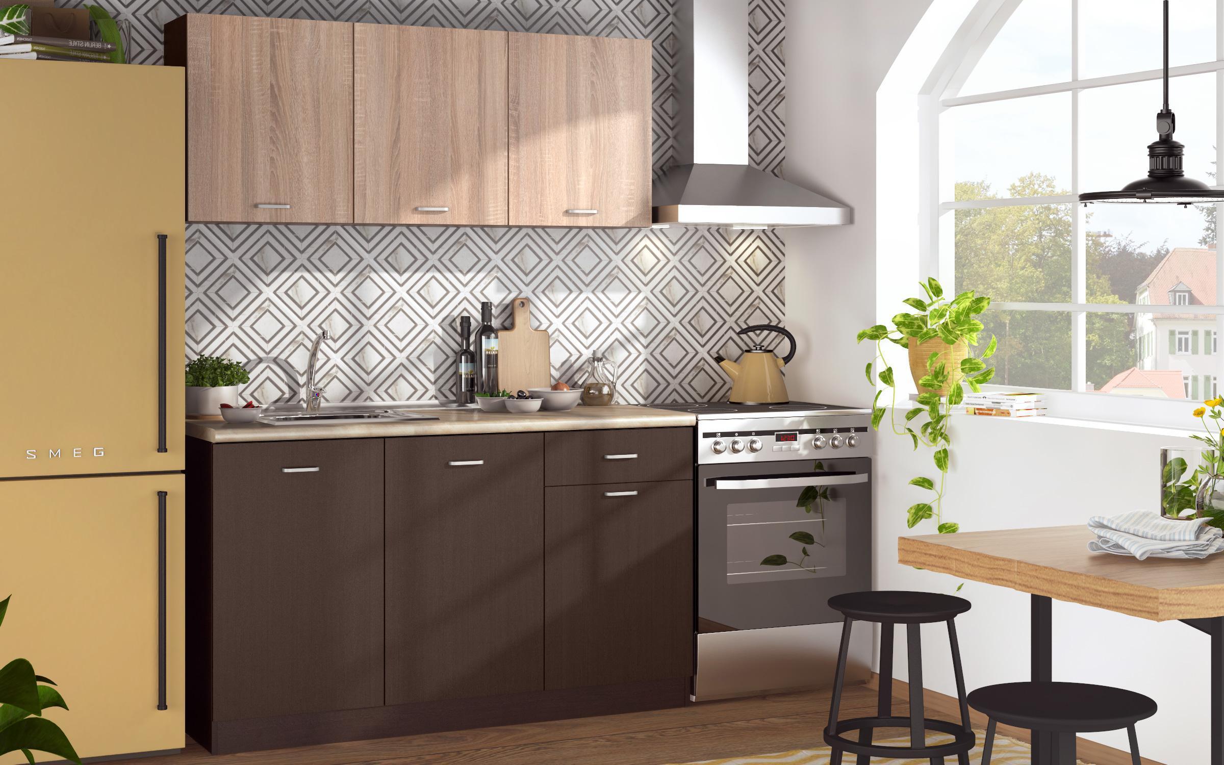 Σετ κουζίνα με τραπέζι Lora, wenge + δρυς sonoma + καφέ  2