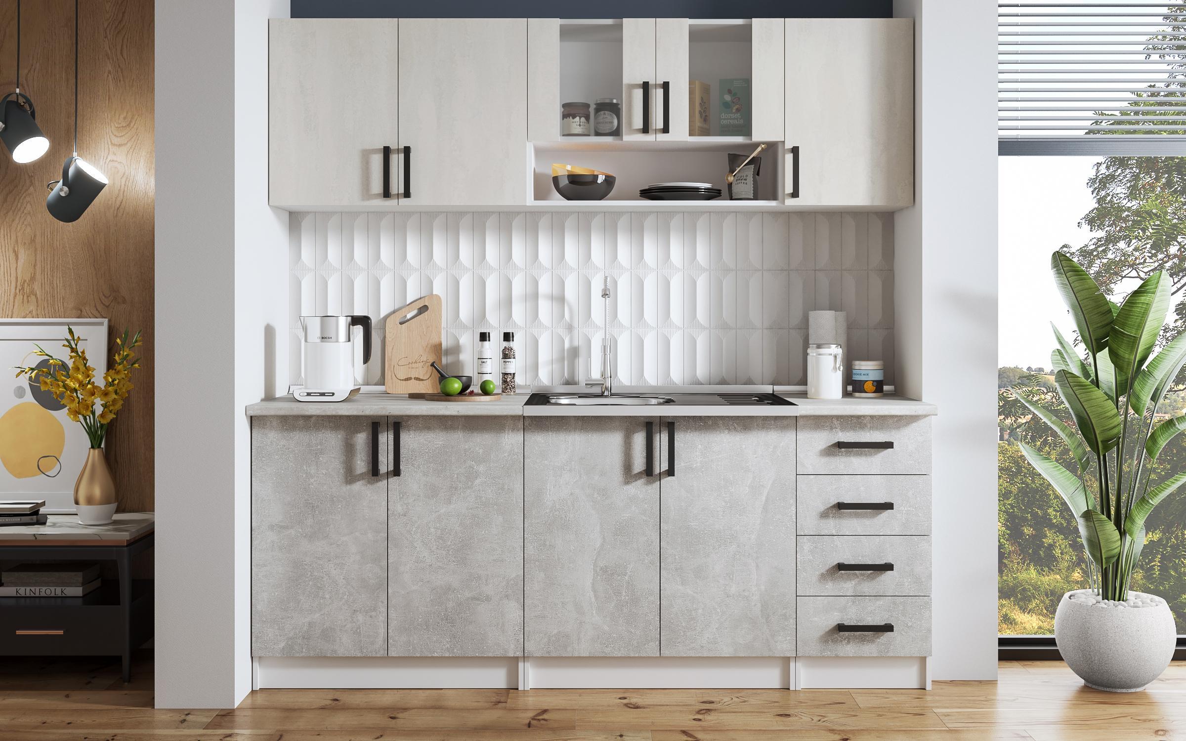 Κουζίνα με πάγκο Verana, λευκό + beton+ silk  1